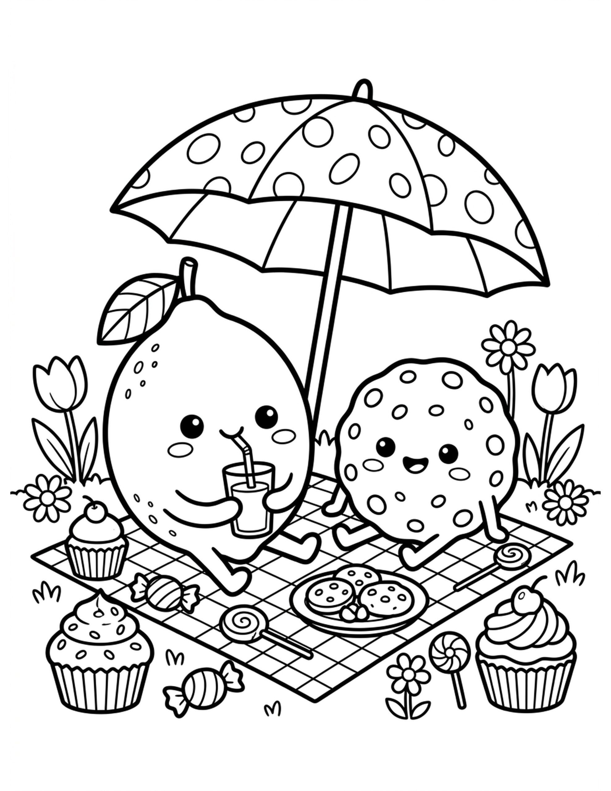 Lemon and Cookie Friends Coloring Page