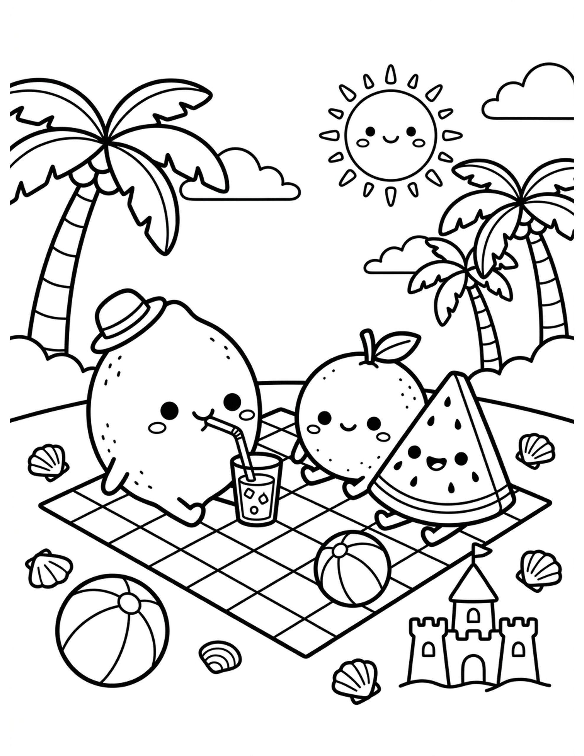 Sunny Beach Picnic Coloring Page