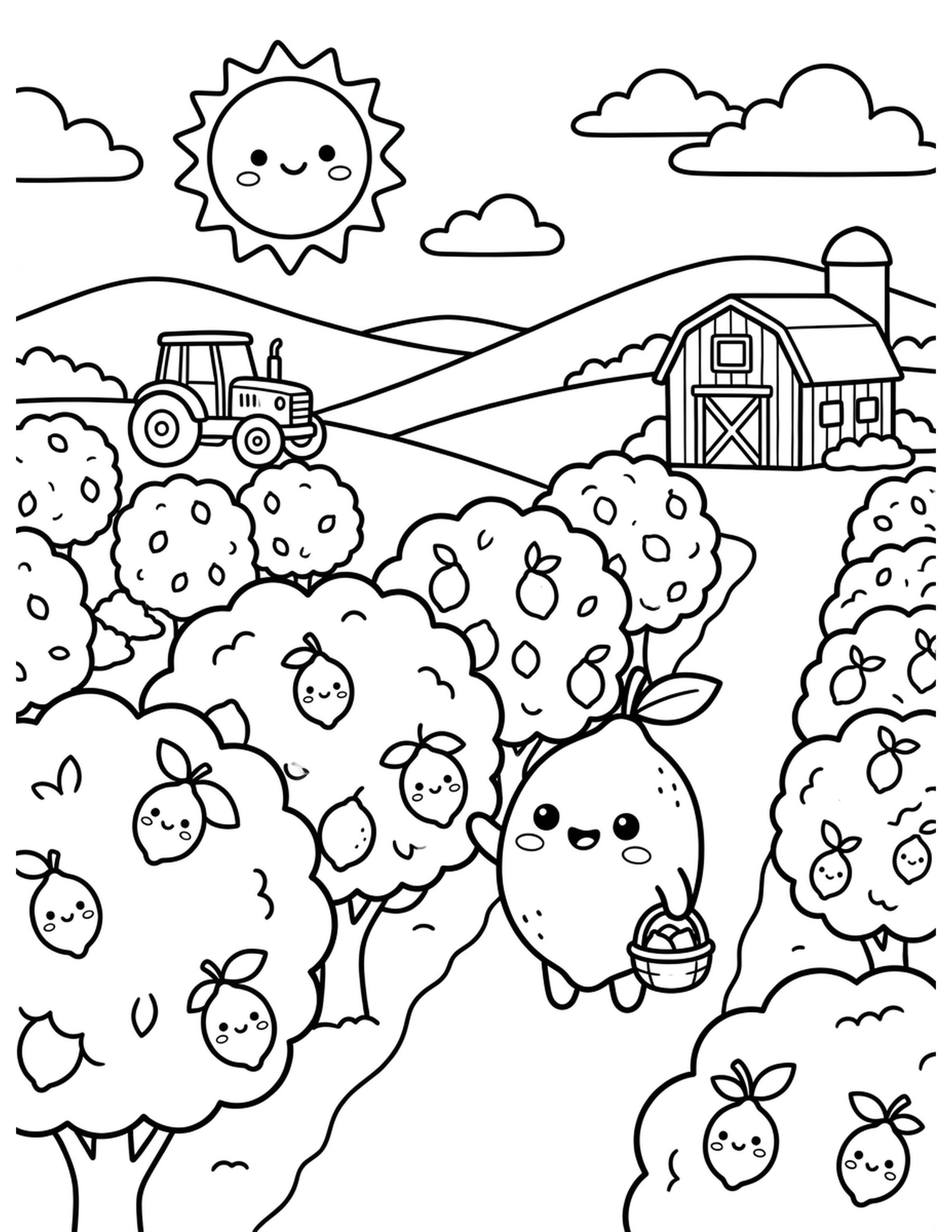 Lemon Farm Fun Coloring Page