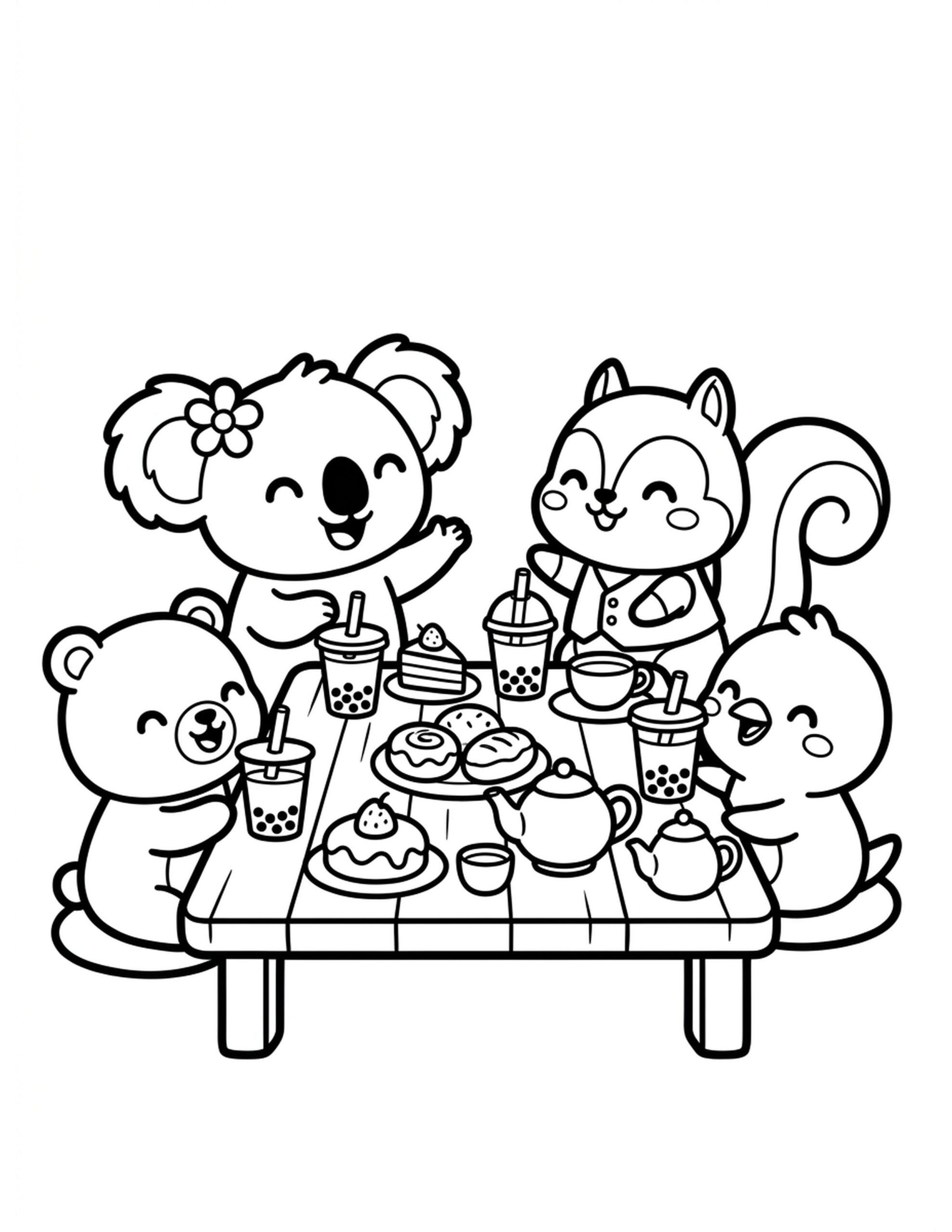 Tea Time with Friends Coloring Page
