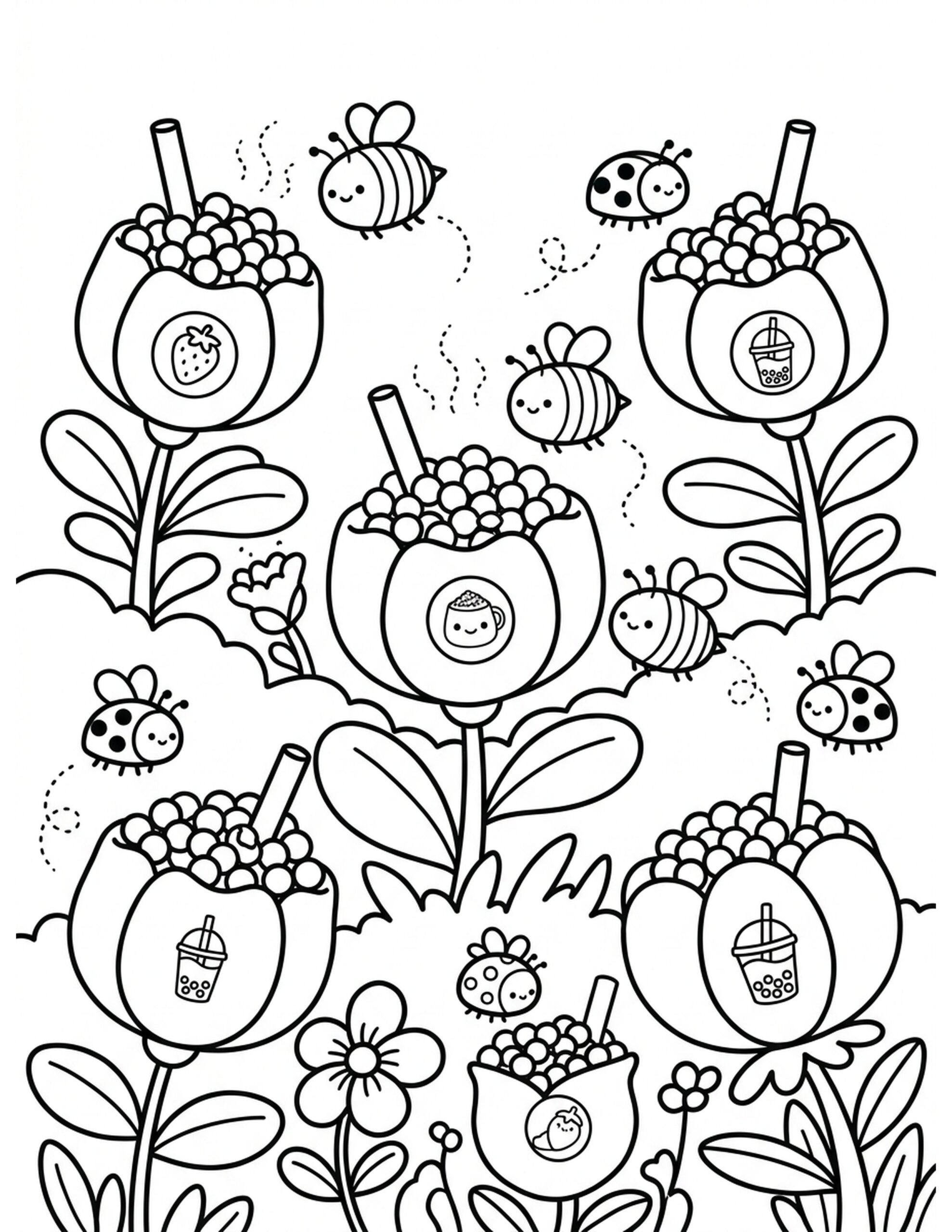 Boba Tea Garden Coloring Page