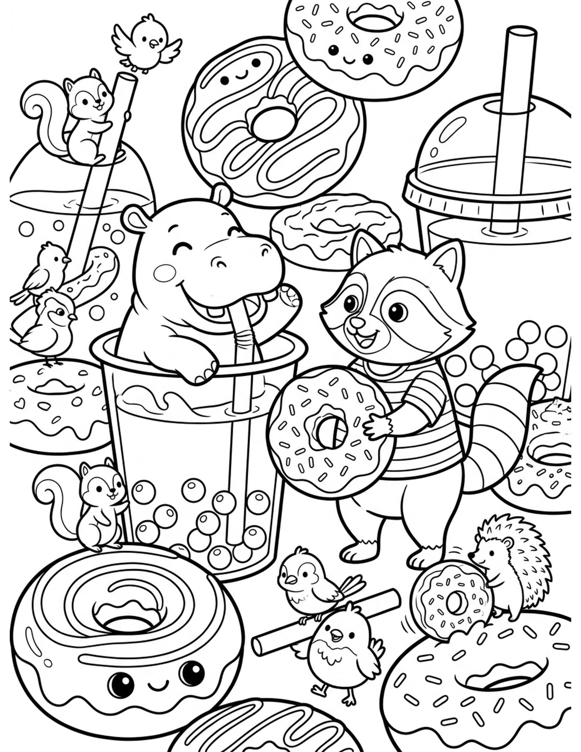 Boba and Donut Craze Coloring Page