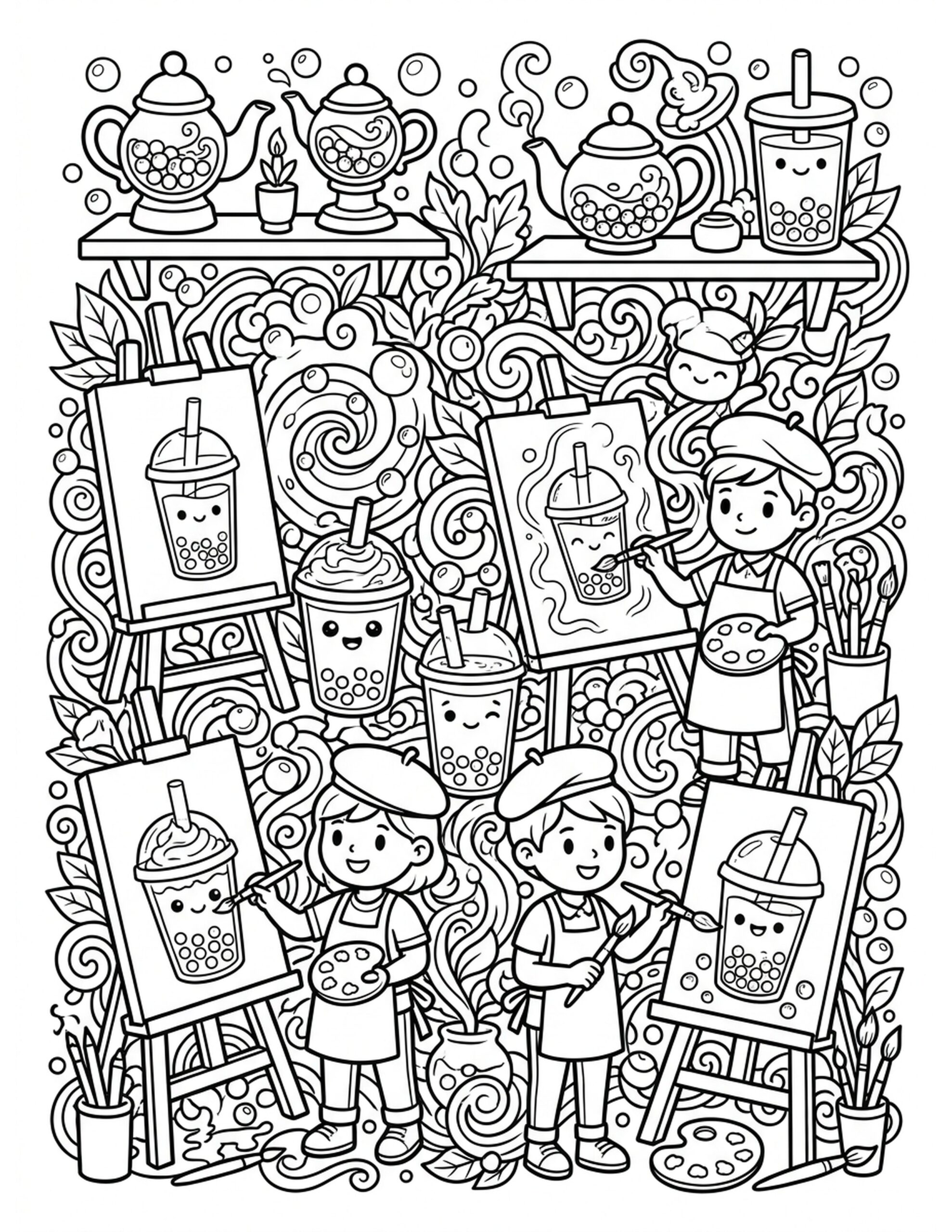 Boba Tea Art Studio Coloring Page