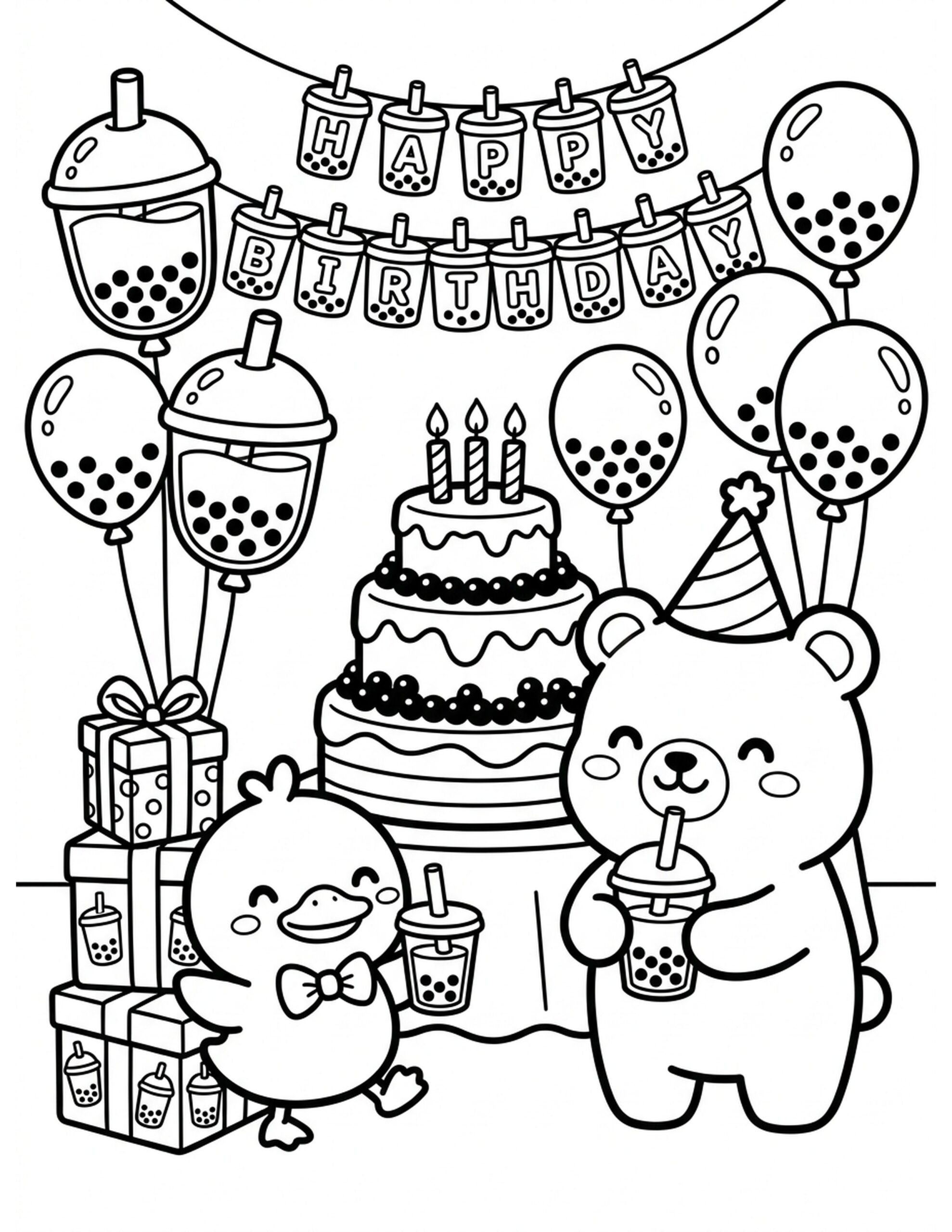 Boba Tea Birthday Bash Coloring Page
