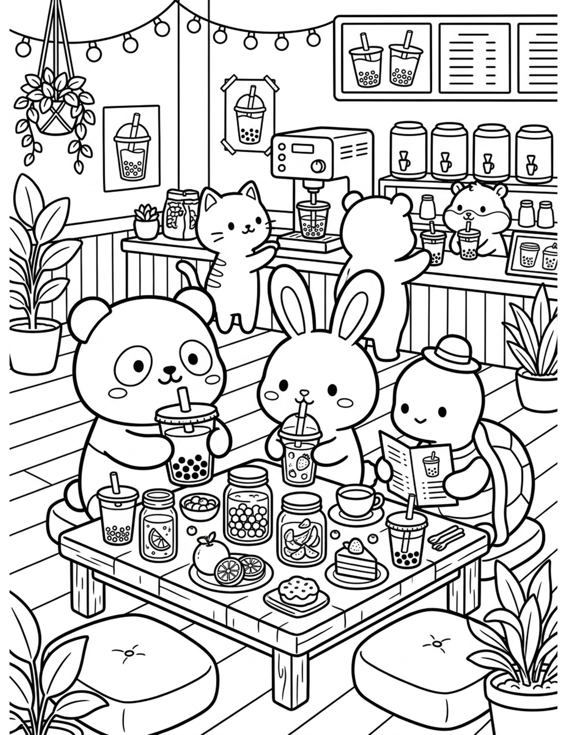 Boba Tea Cafe Adventure Coloring Page