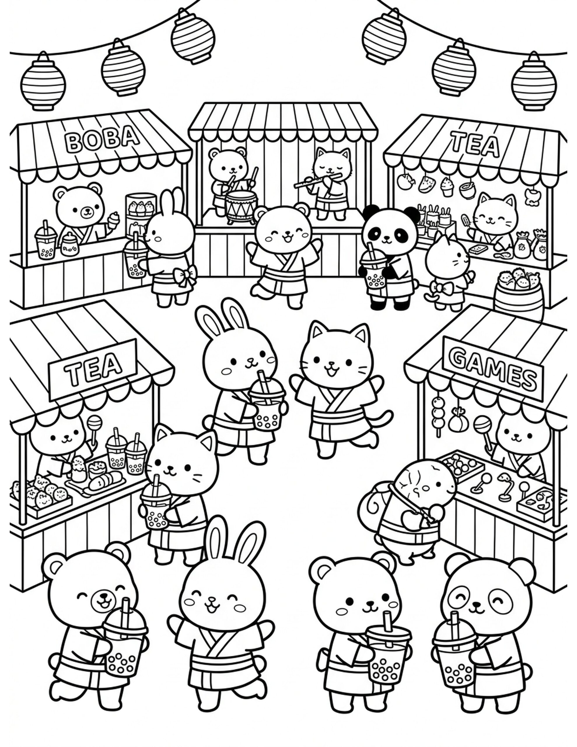 Boba Tea Seasonal Festival Coloring Page