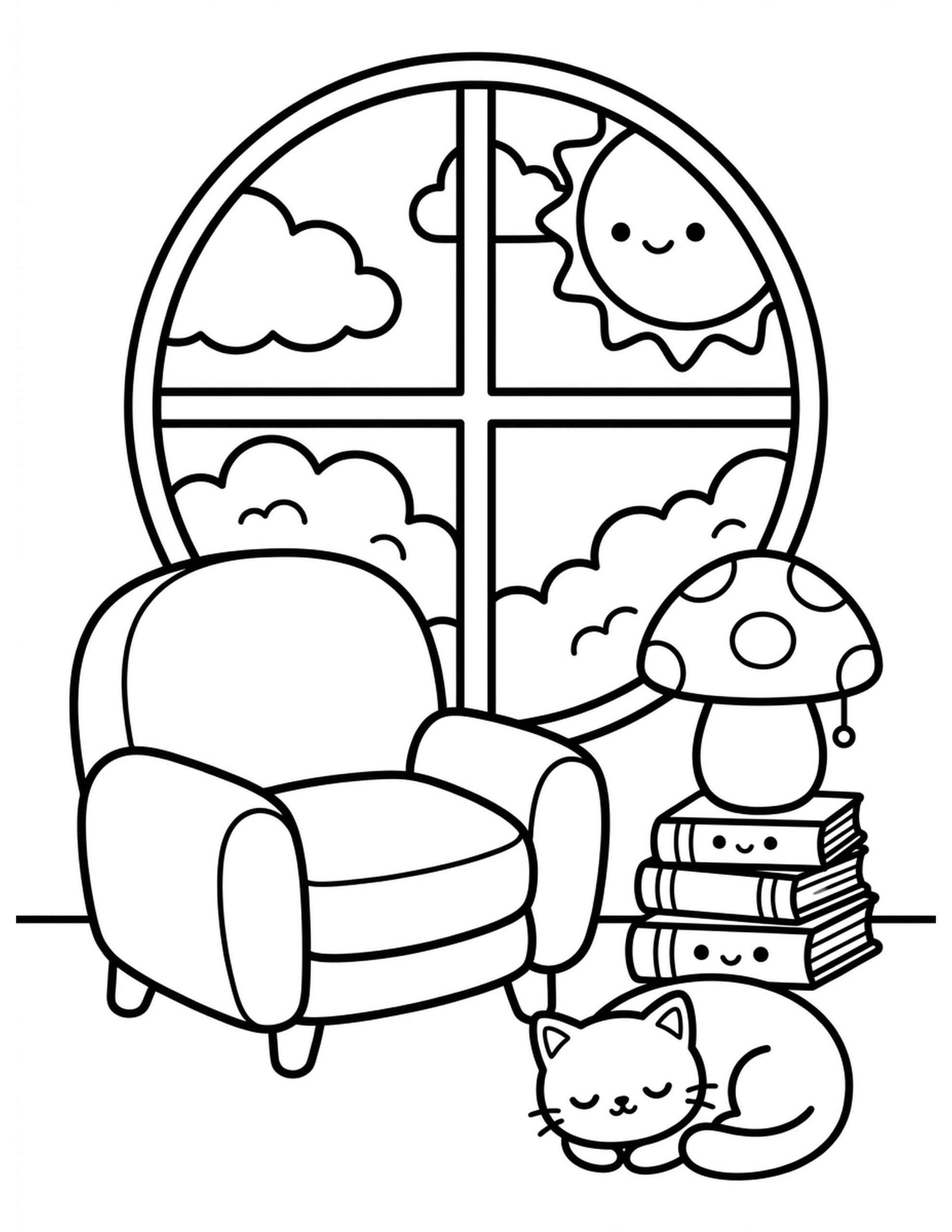 Cozy Reading Nook Coloring Page
