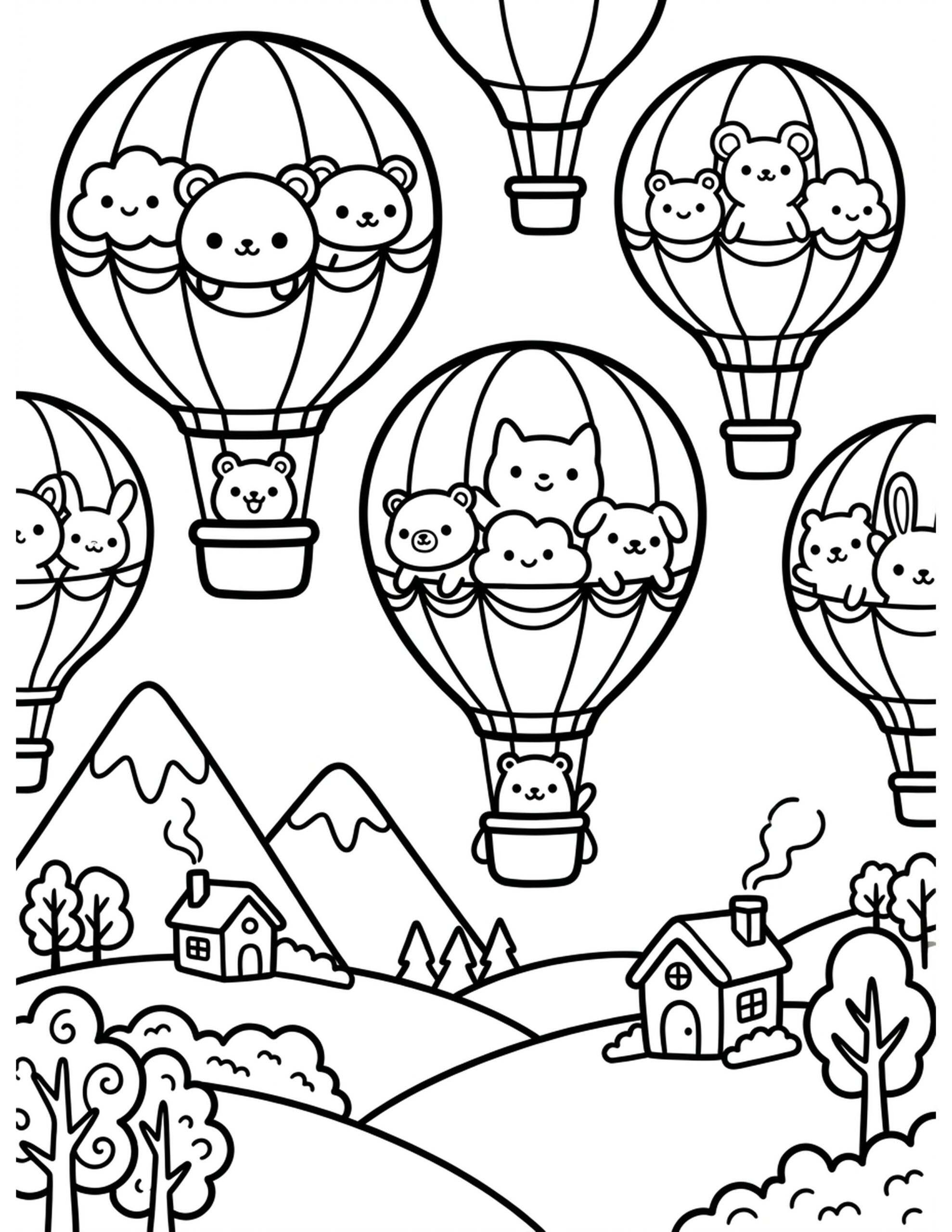 Whimsical Balloon Adventure Coloring Page