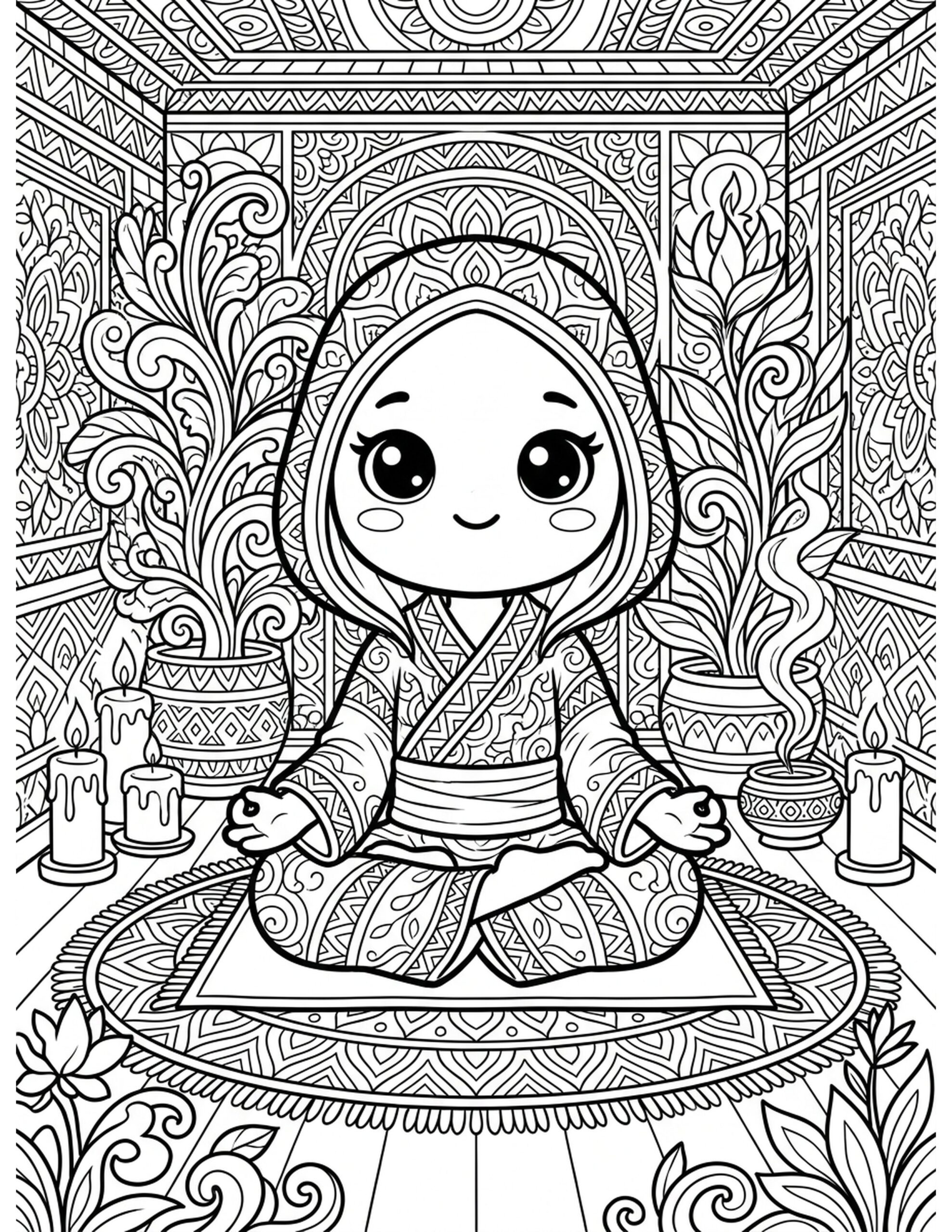 Serene Meditation Space Coloring Page