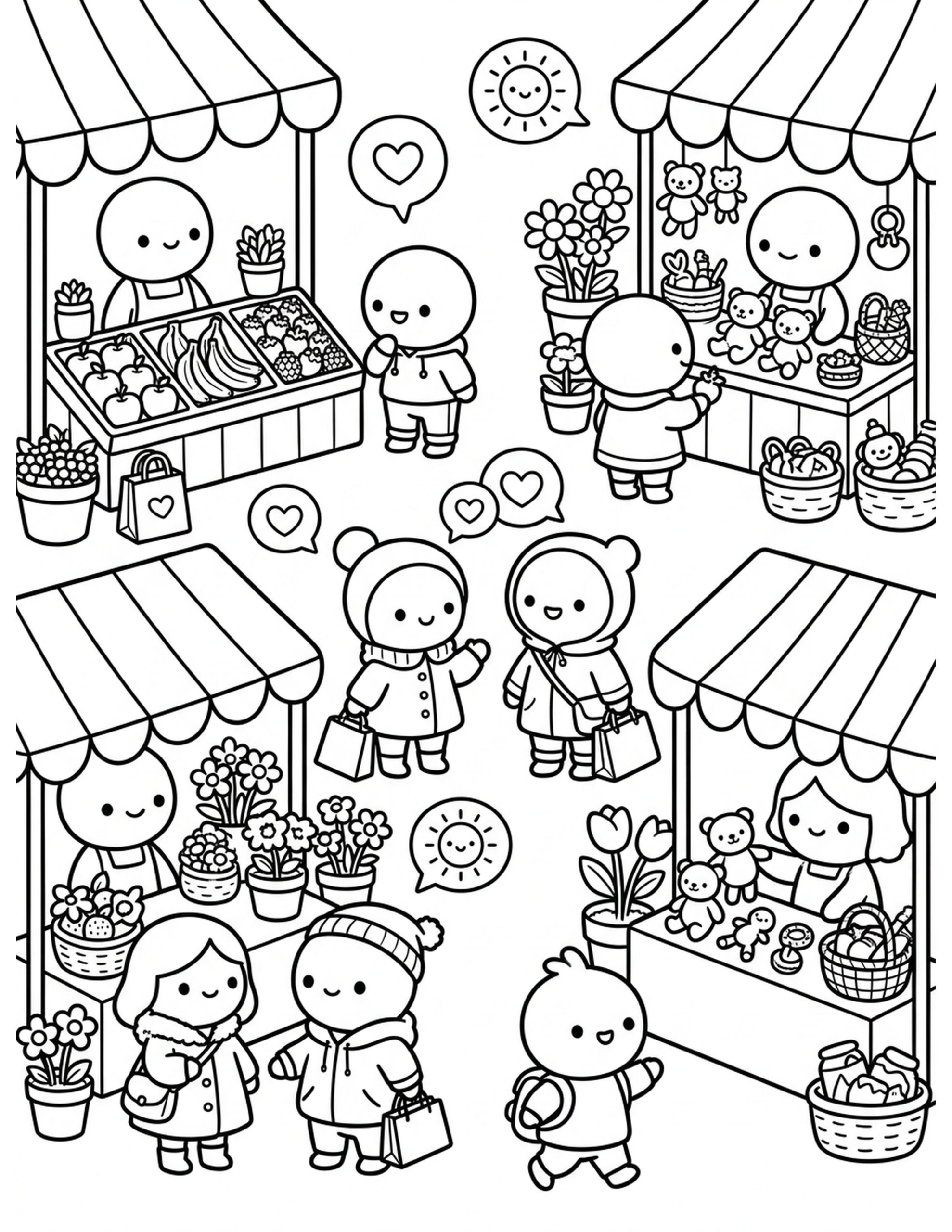 Lively Marketplace Coloring Page
