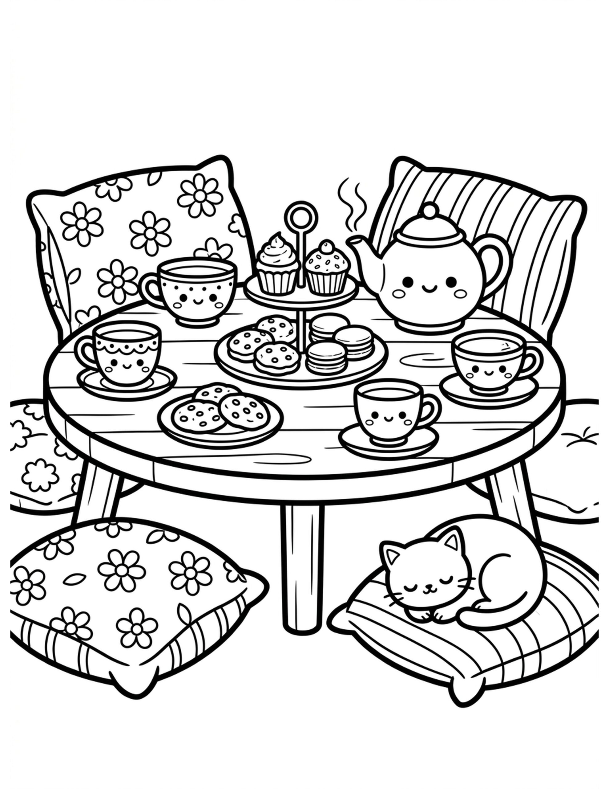 Cozy Tea Time Coloring Page