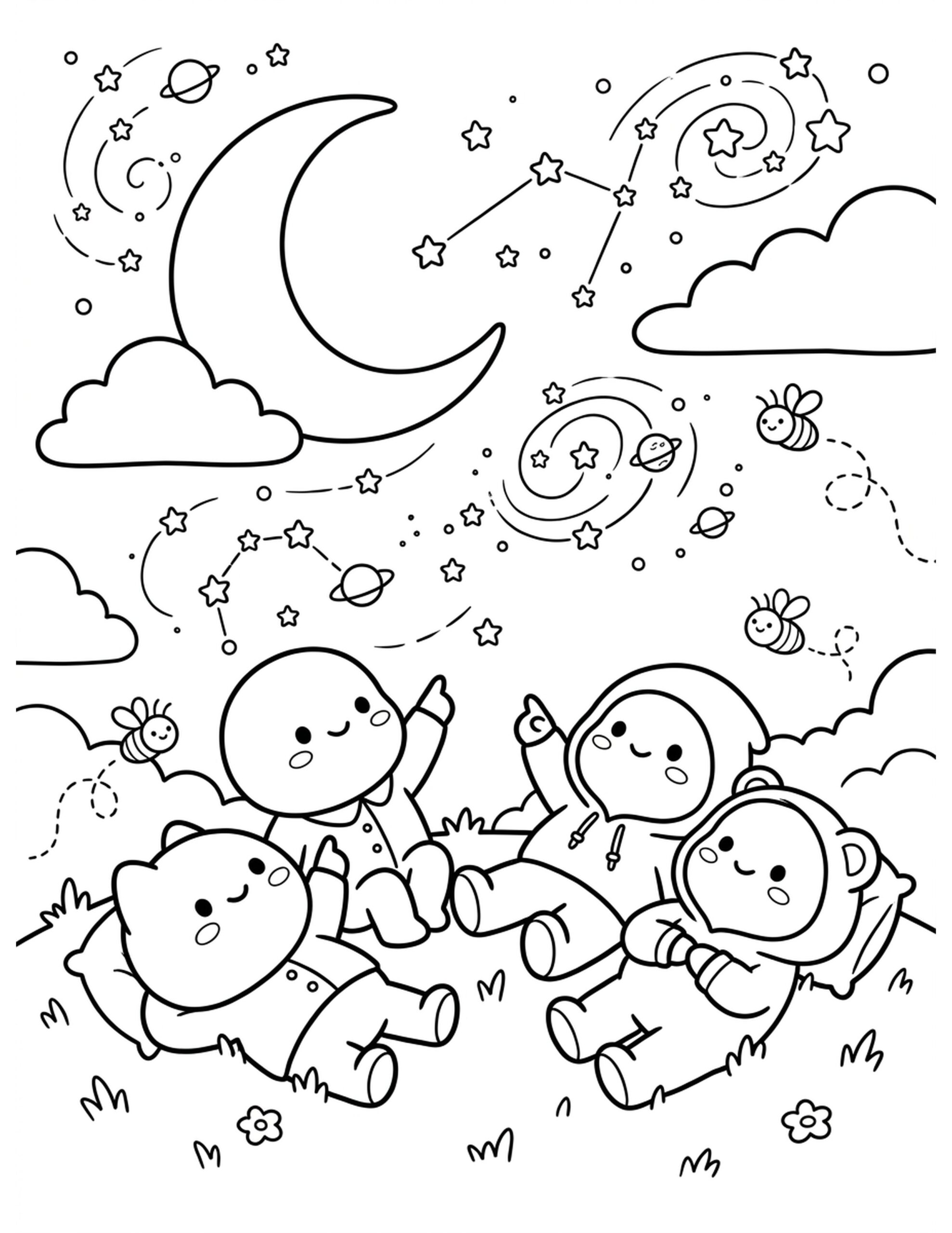 Dreamy Starry Night Coloring Page