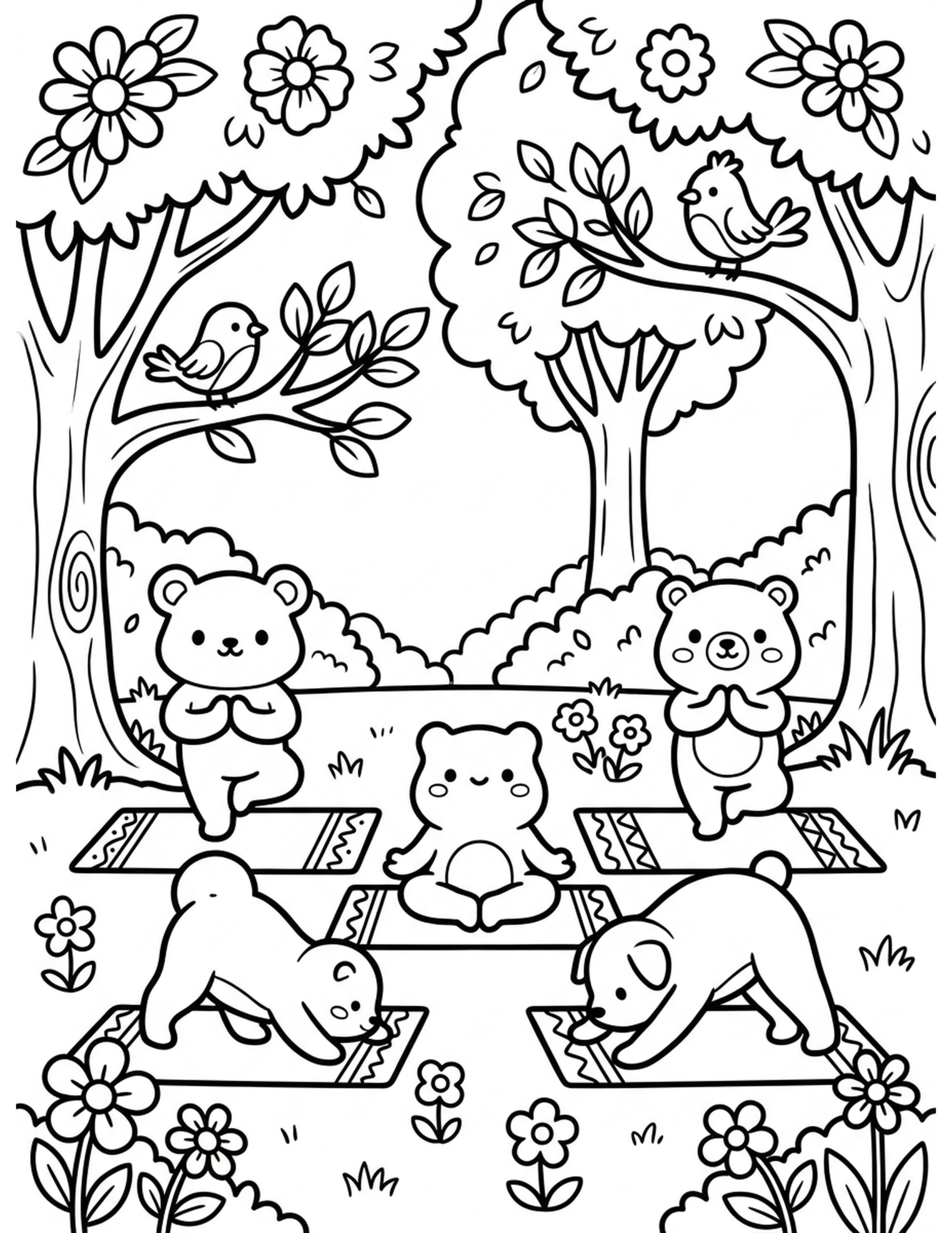 Yoga in the Park Coloring Page