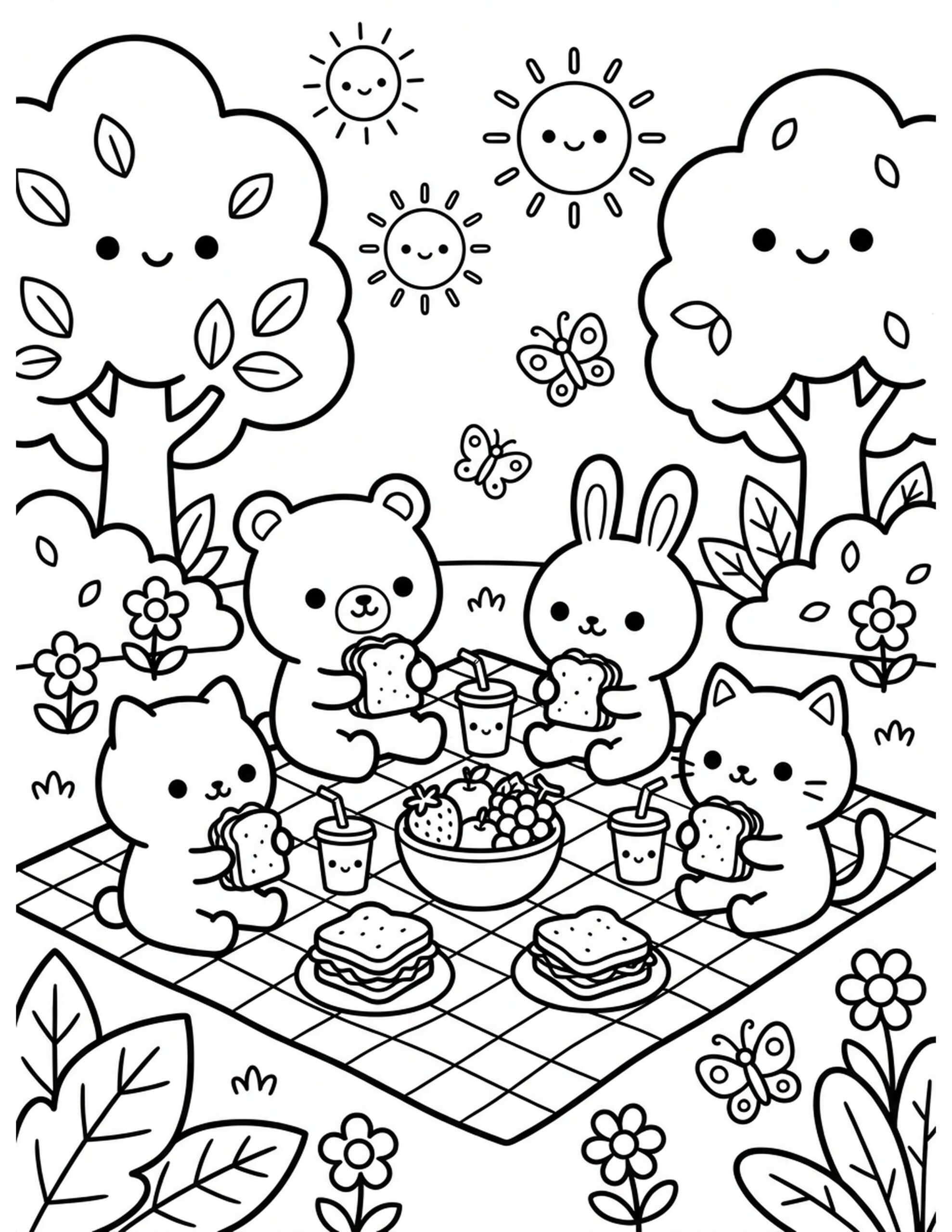 Friendship Picnic Coloring Page