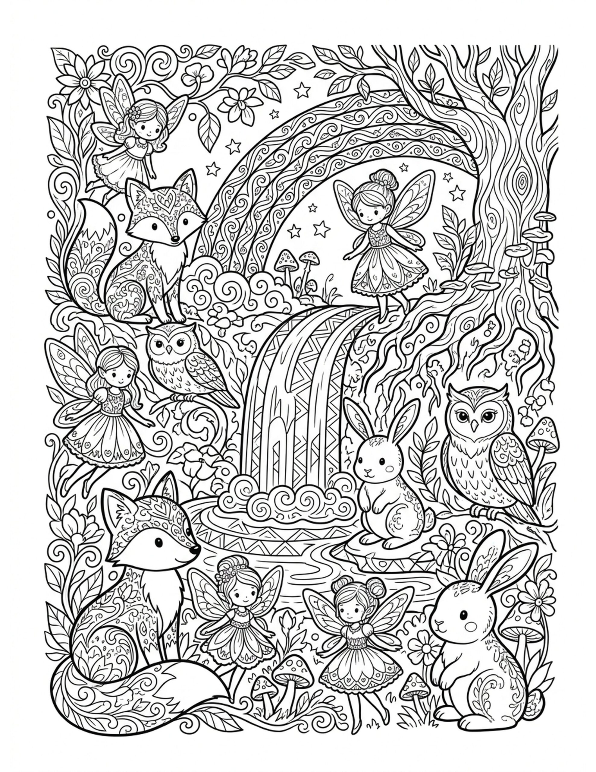 Magical Forest Creatures Coloring Page