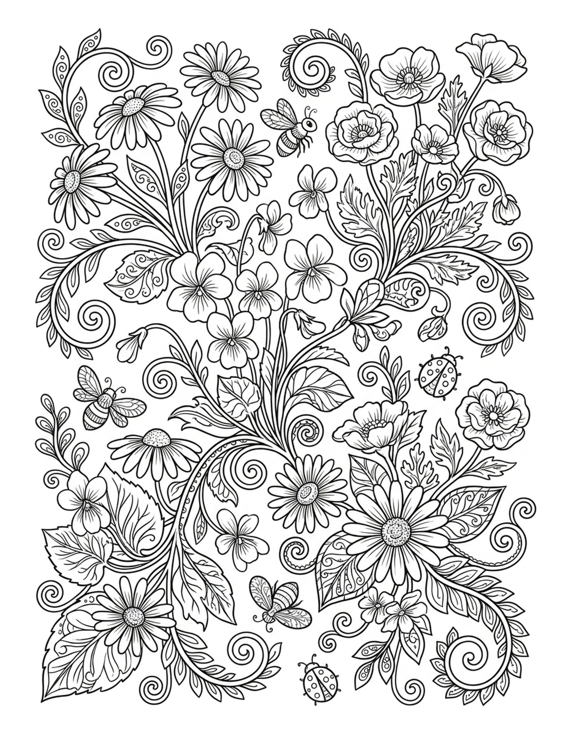 Dreamy Wildflower Clusters Coloring Page