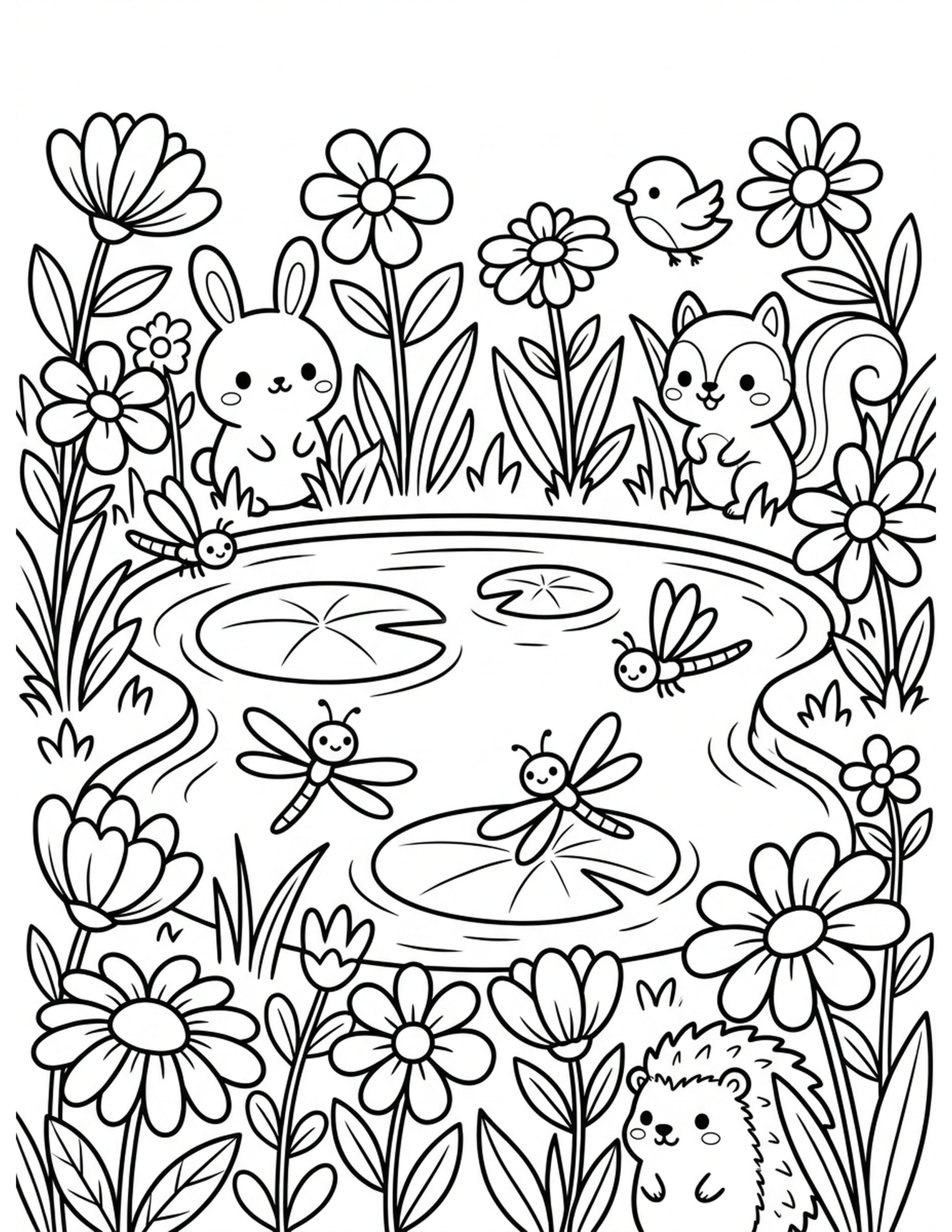 Crystal Clear Waters and Wildflowers Coloring Page