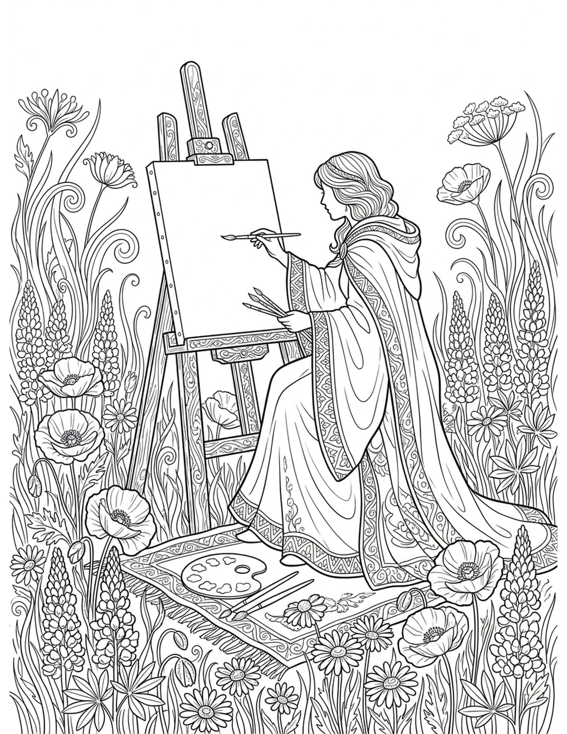 Art in Wildflowers Coloring Page