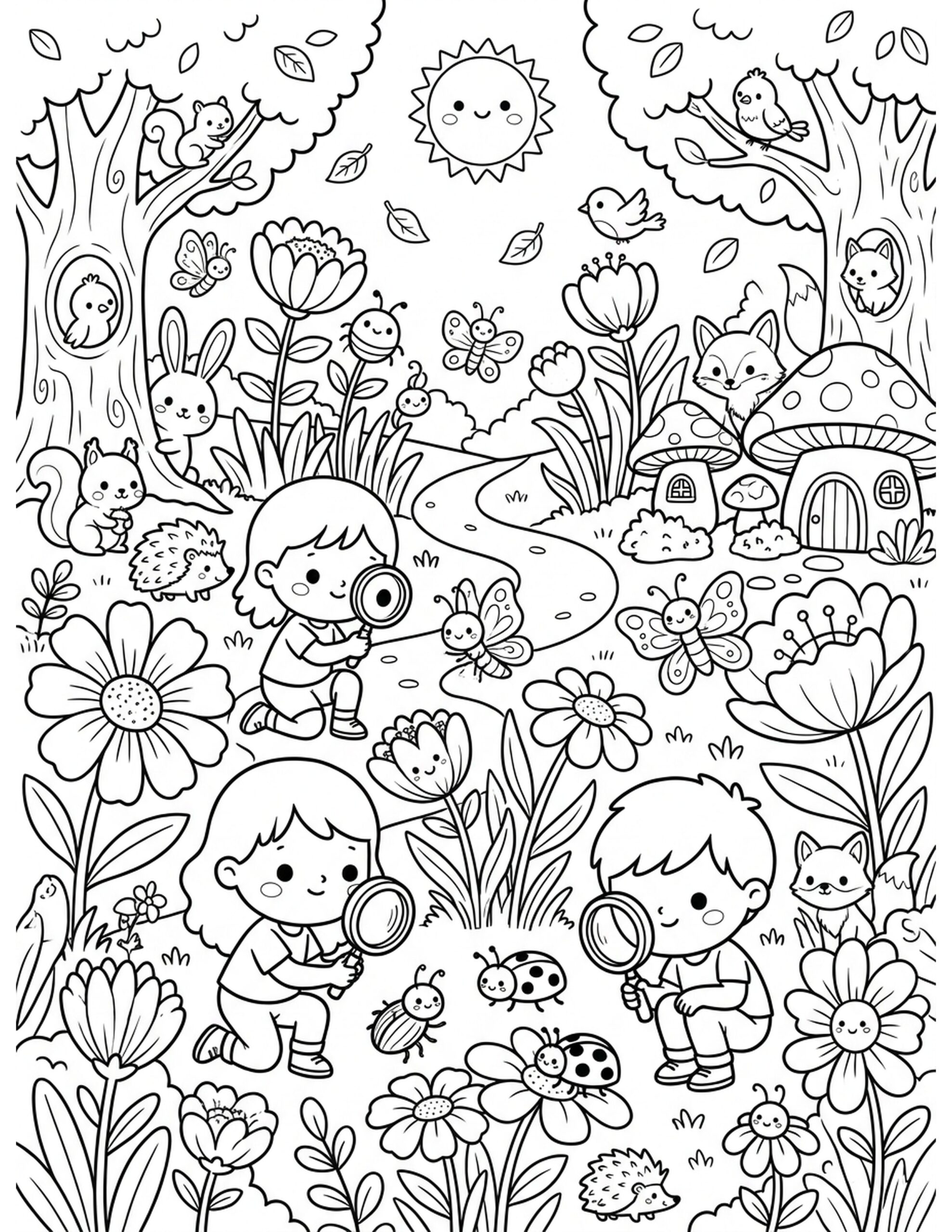 Adventure in the Wildflower Woods Coloring Page