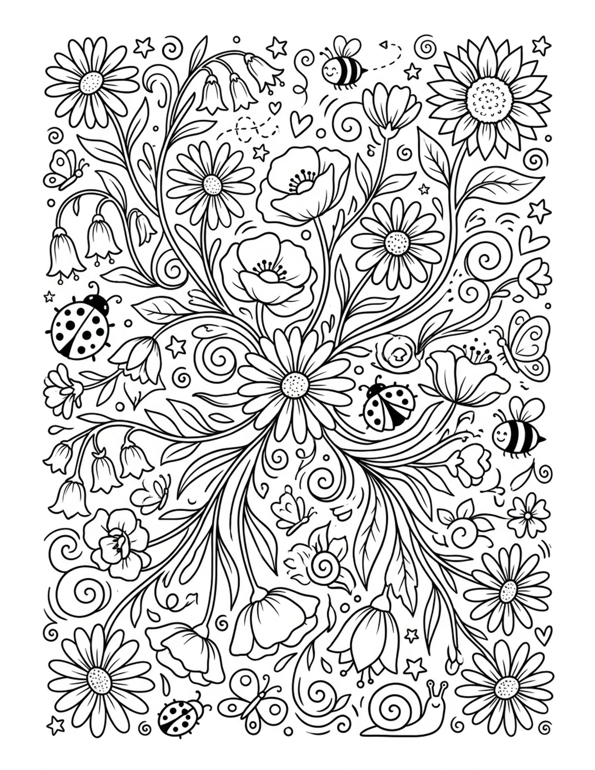 Wildflower Whimsy Coloring Page