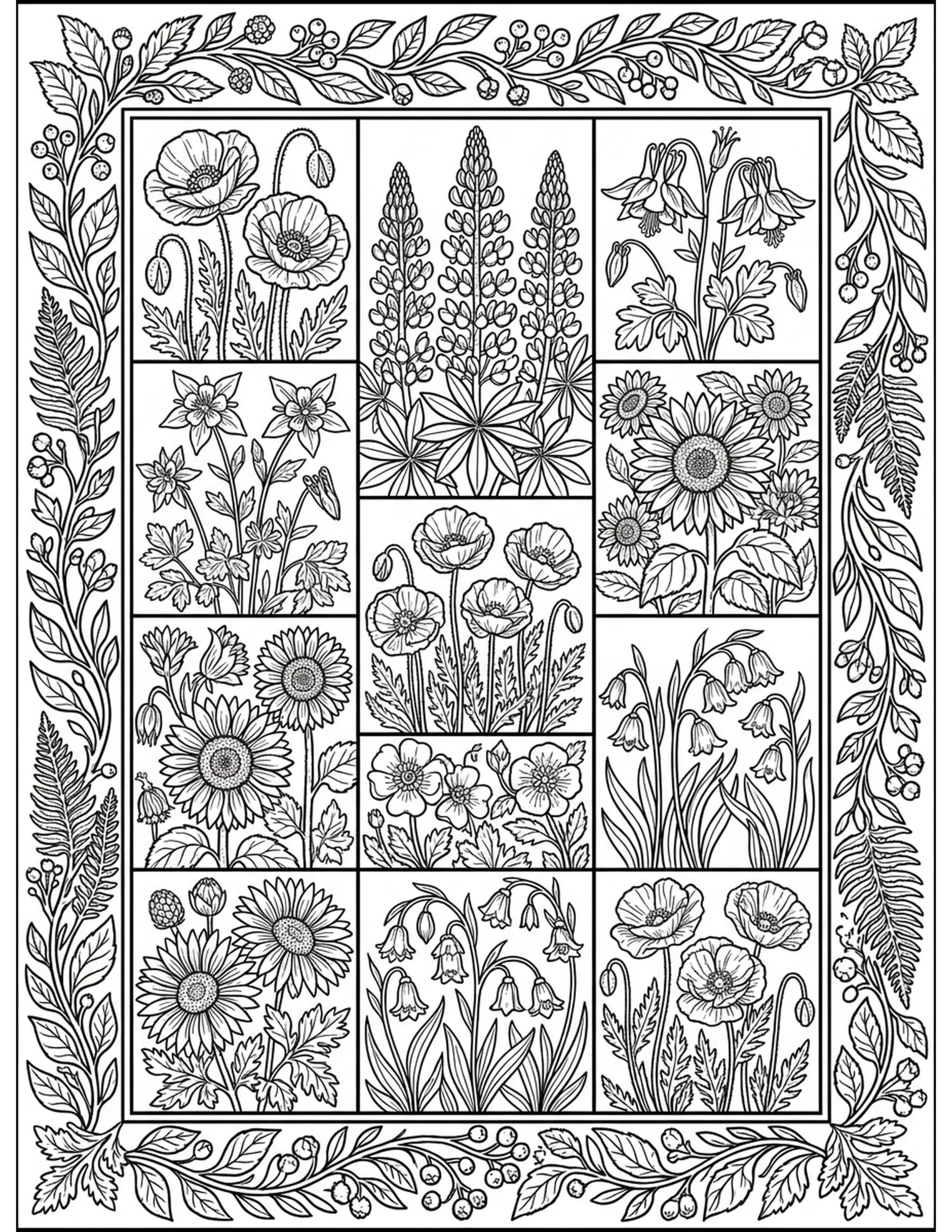 Wildflower Quilt of Nature Coloring Page