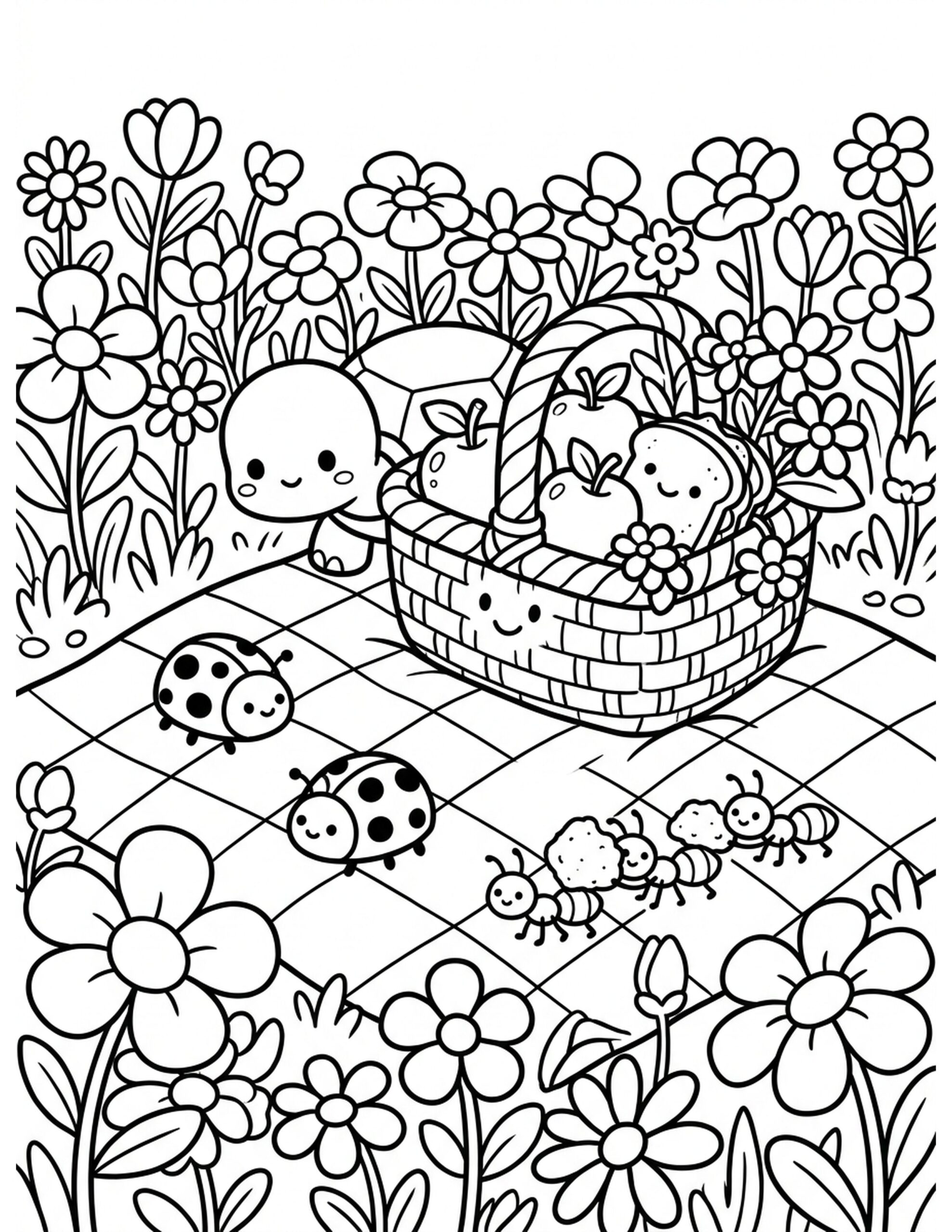 Wildflower Picnic Coloring Page