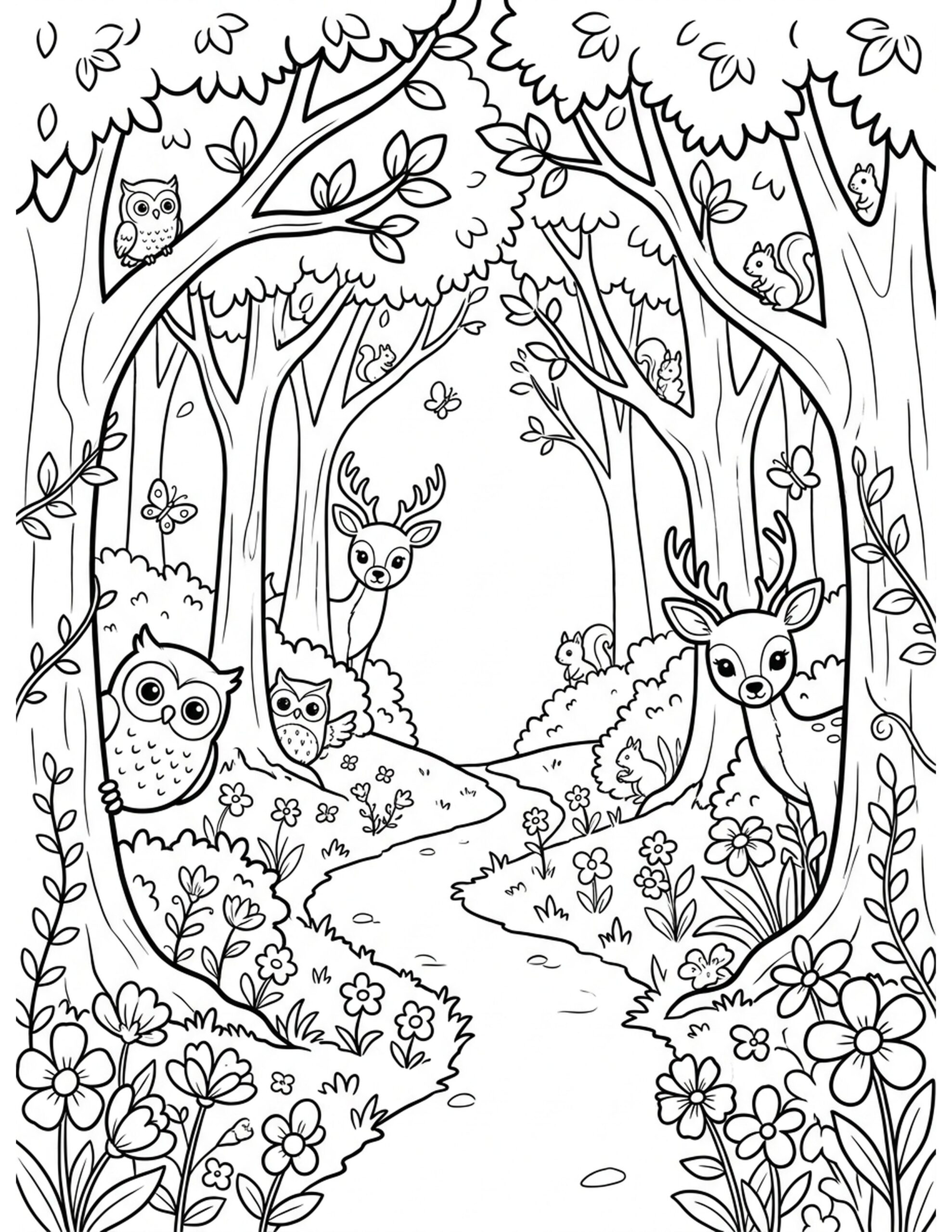 Wildflower Forest Path Coloring Page