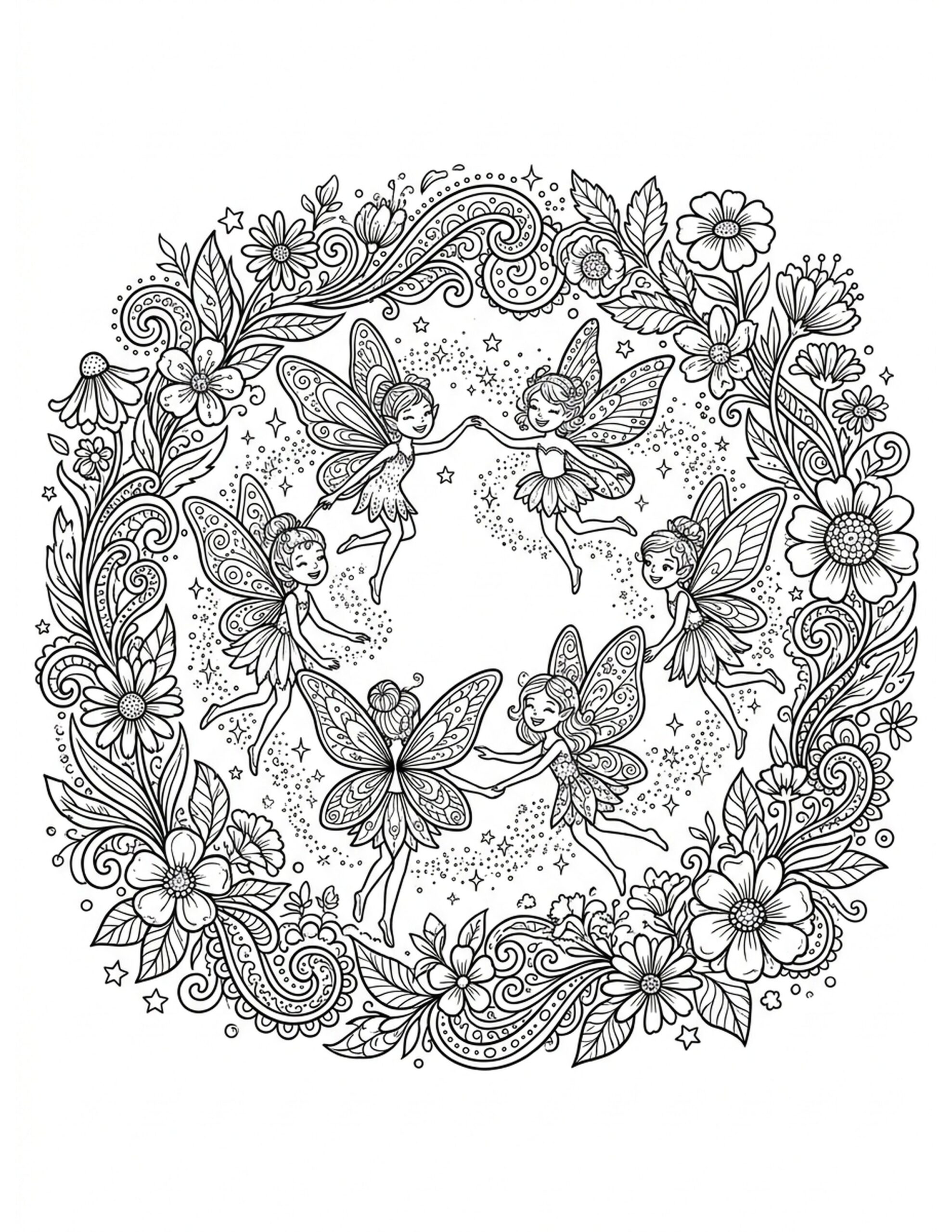 Wildflower Fairy Circle Coloring Page