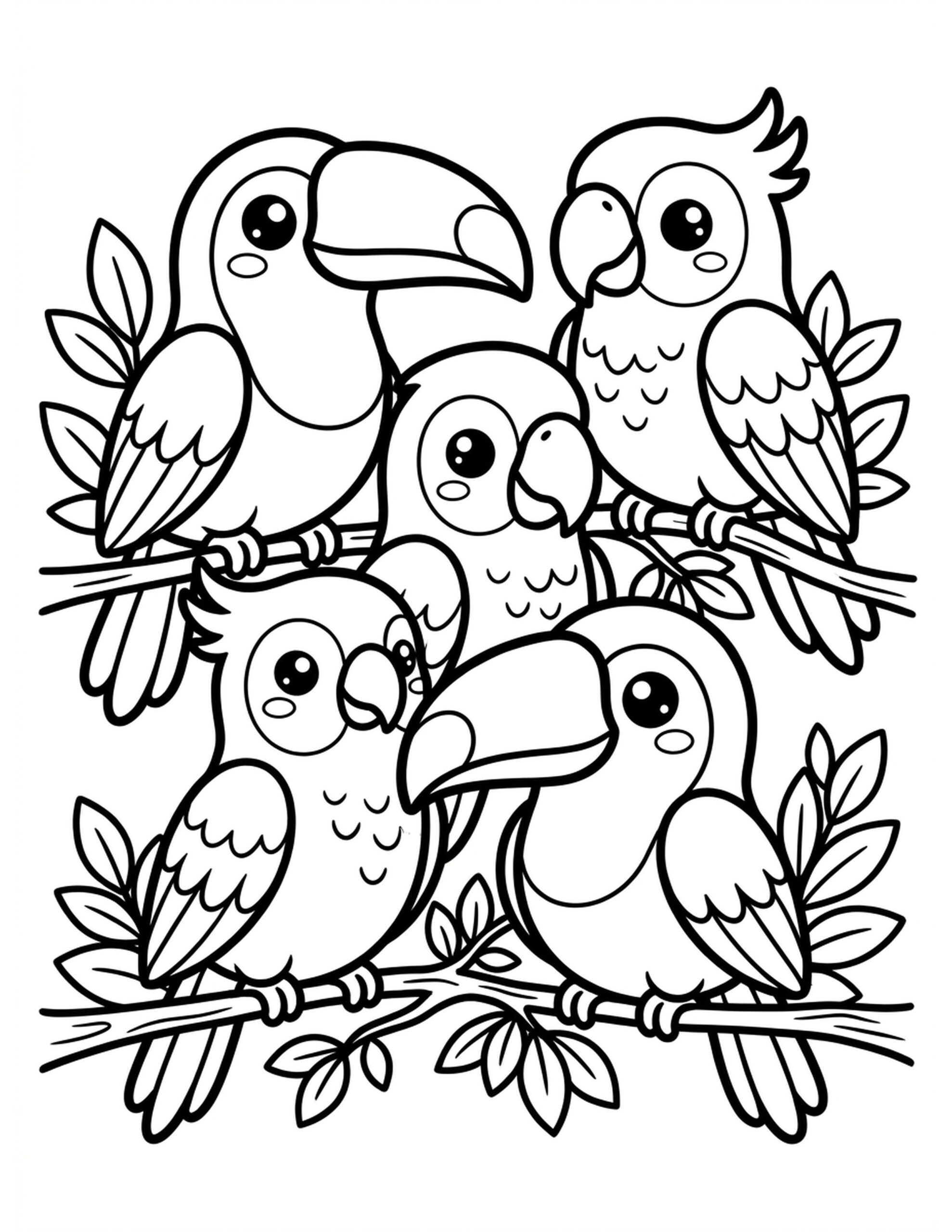 Rainbow Feathered Friends Coloring Page