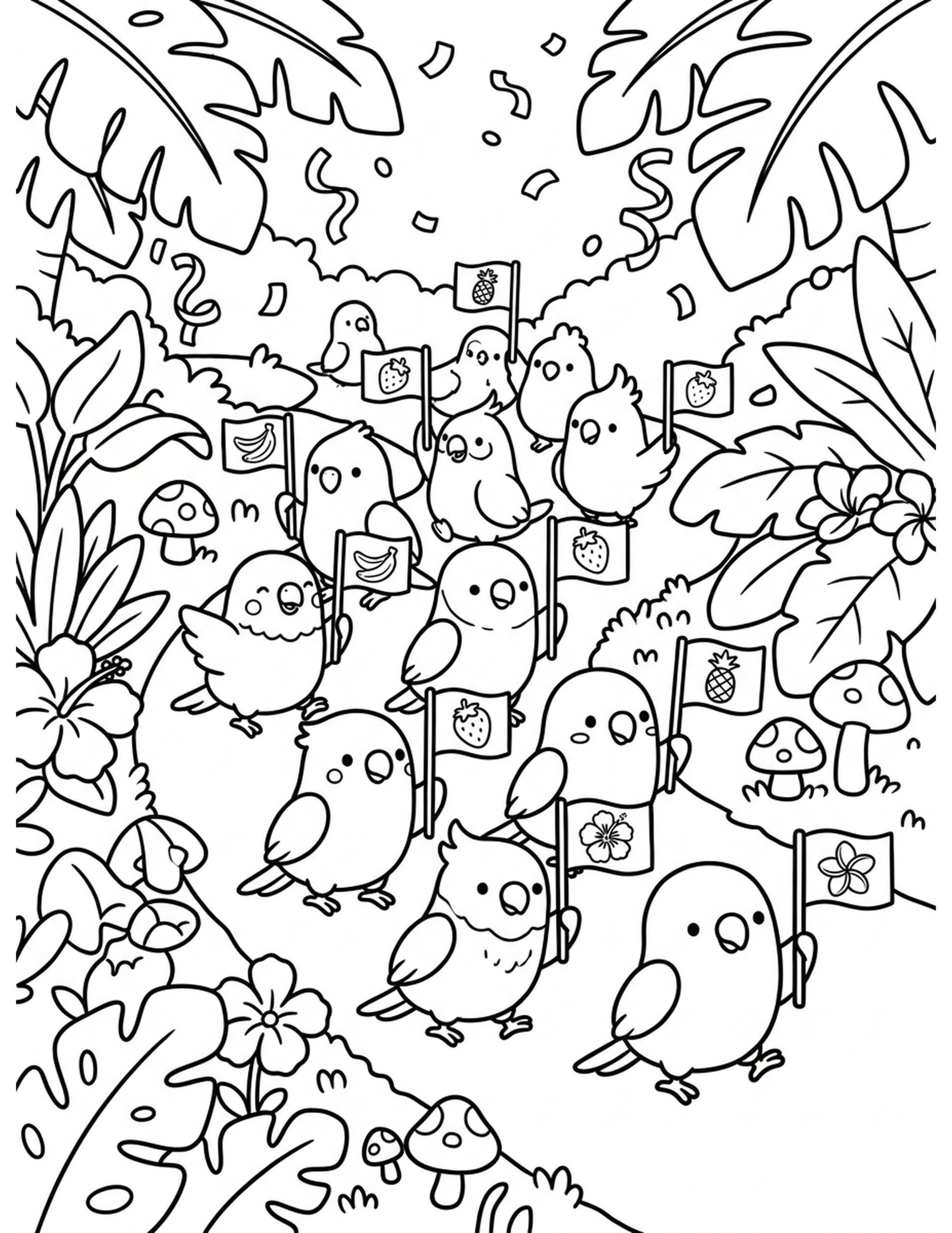Parrot Parade Coloring Page