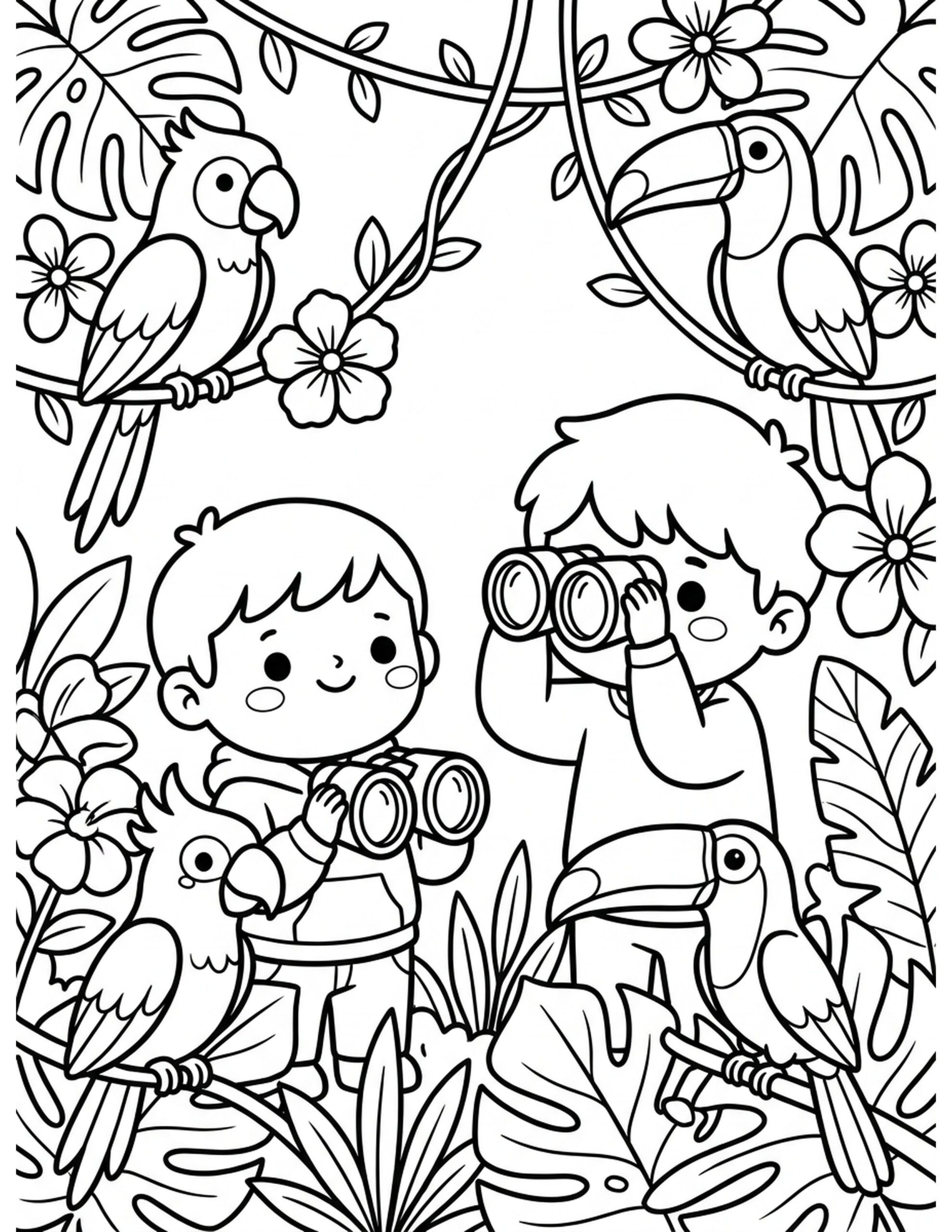 Birdwatching Fun Coloring Page