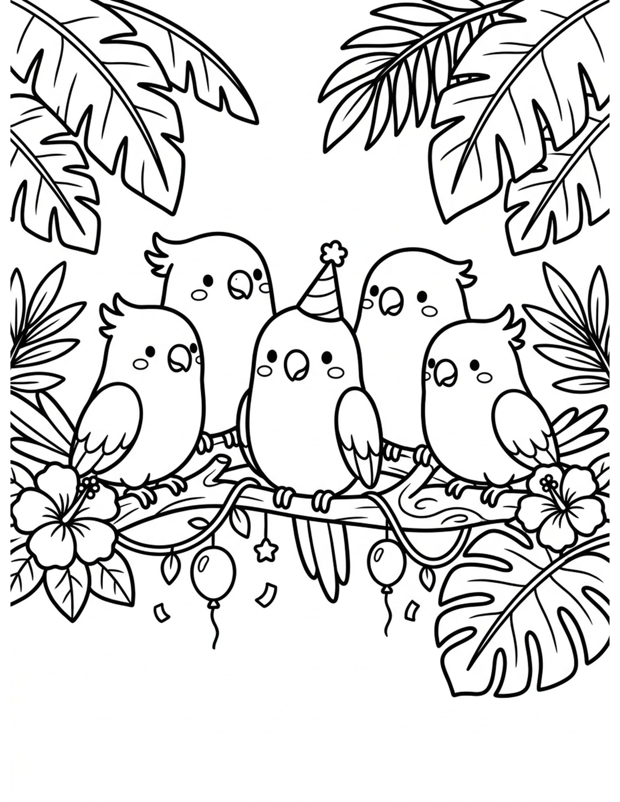 Tropical Parrot Party Coloring Page