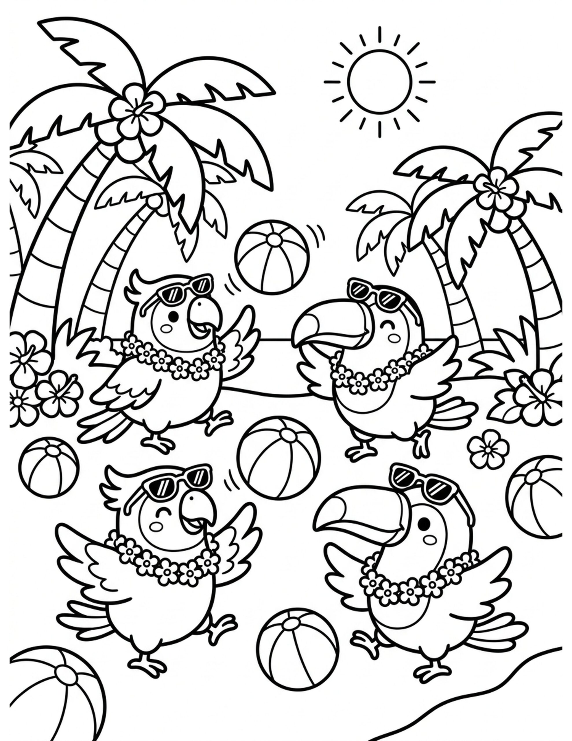 Tropical Bird Fiesta Coloring Page