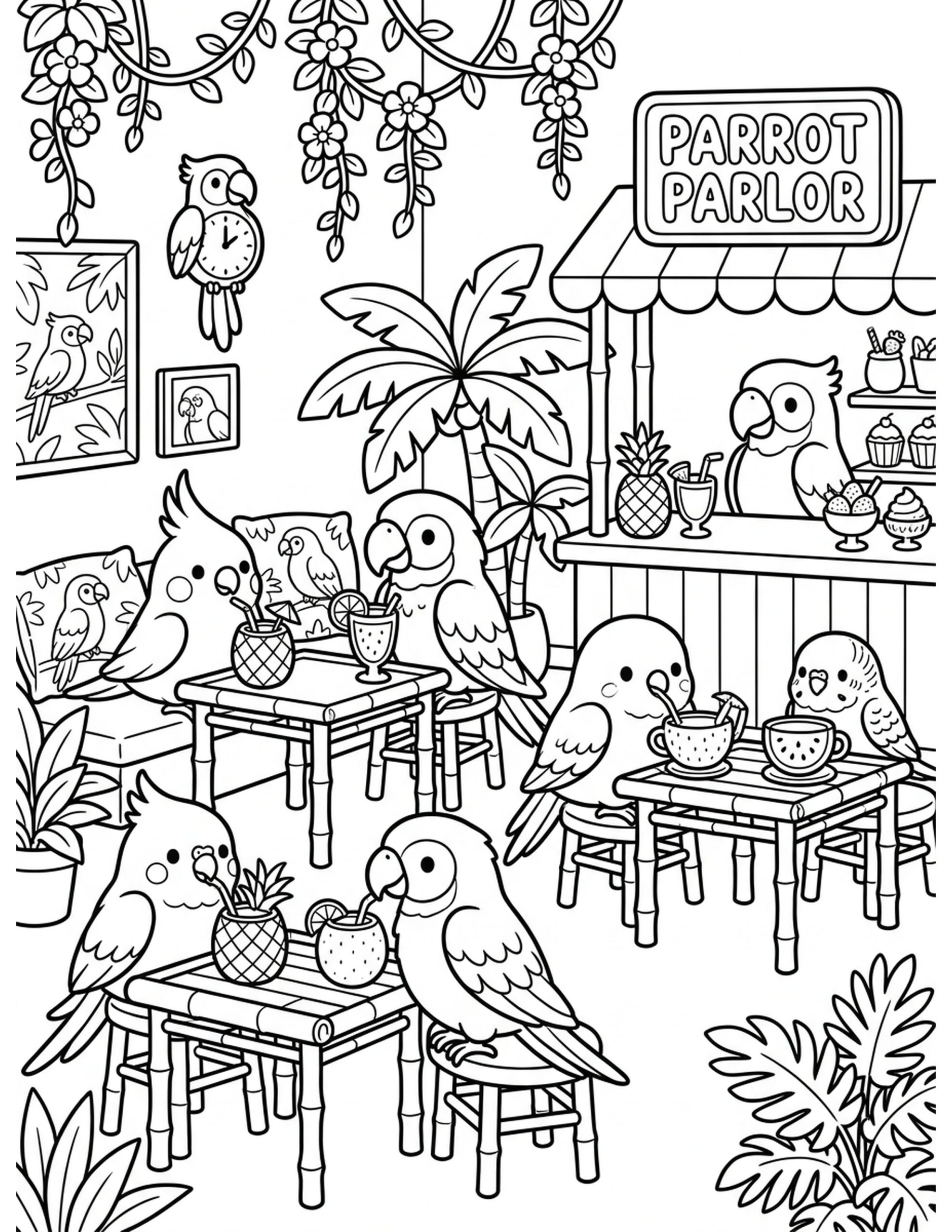 Parrot Parlor Coloring Page