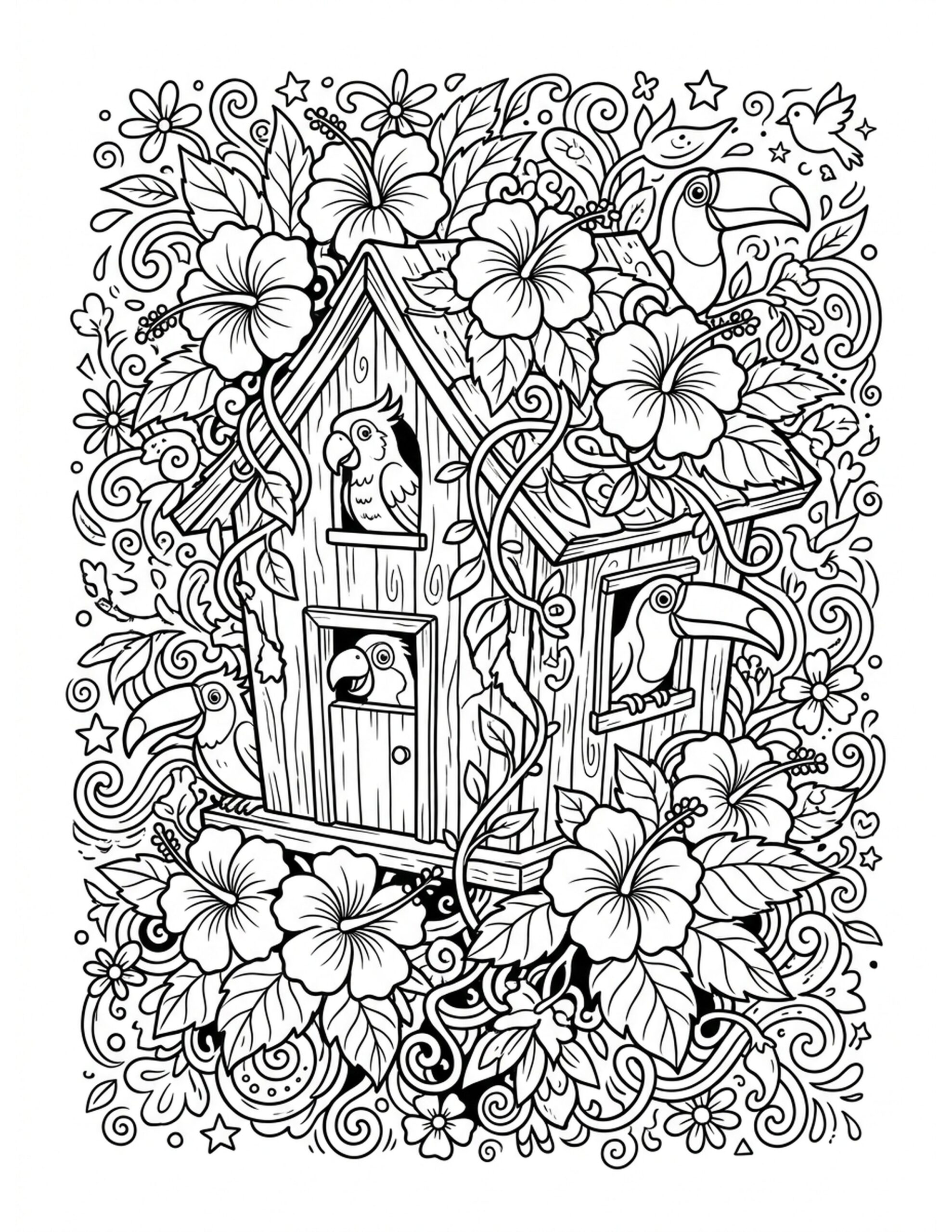 Hidden Bird House Coloring Page