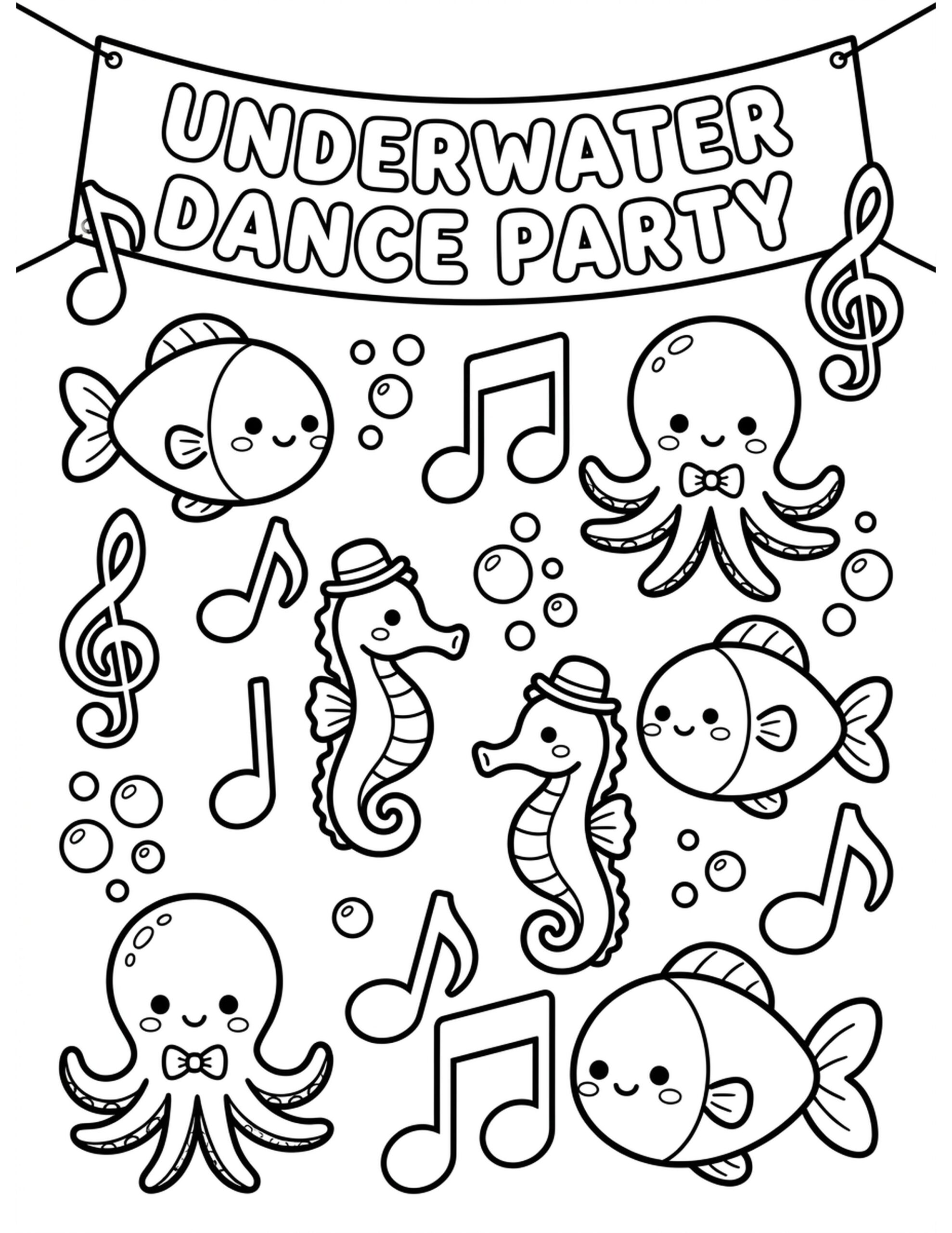 Underwater Dance Party Coloring Page