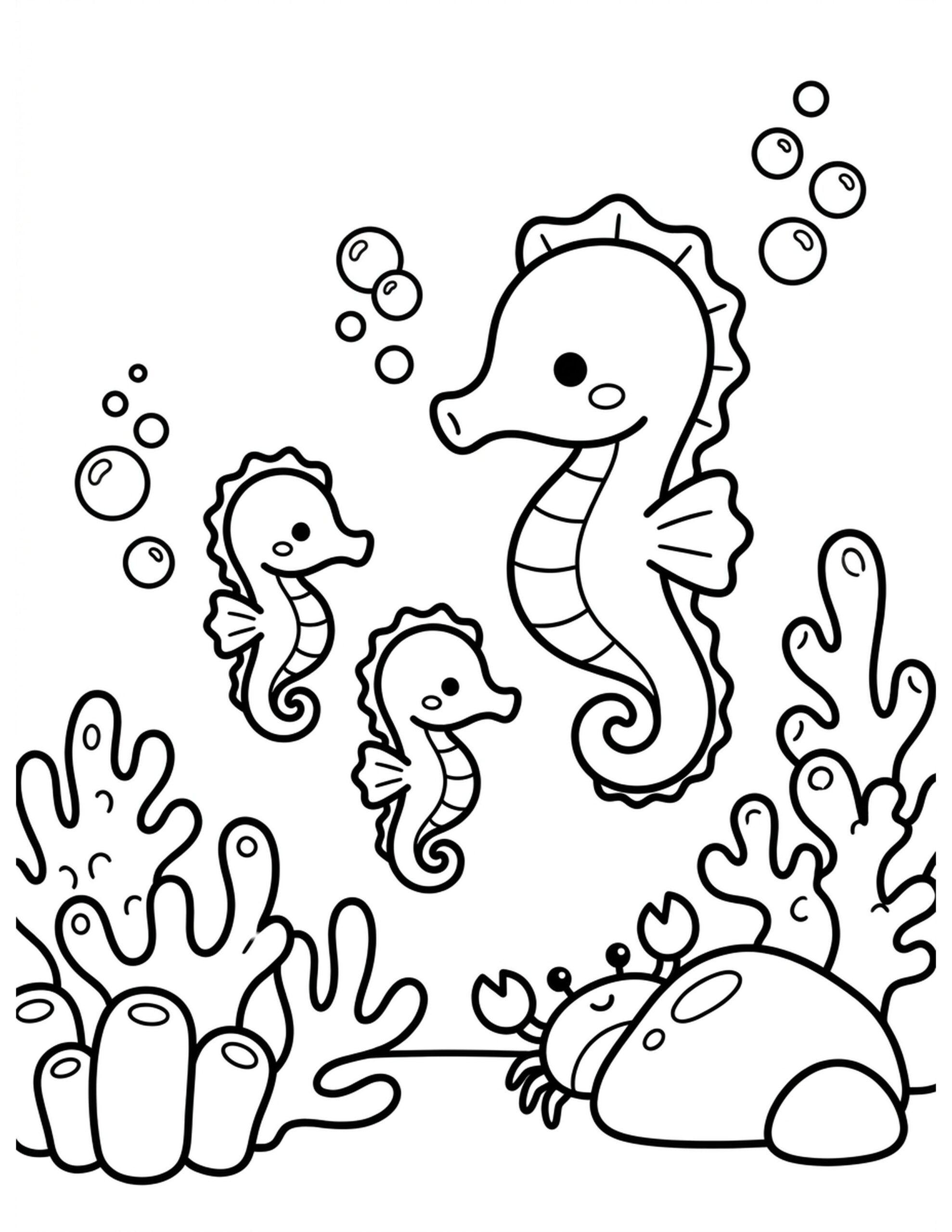 Family of Seahorses Coloring Page