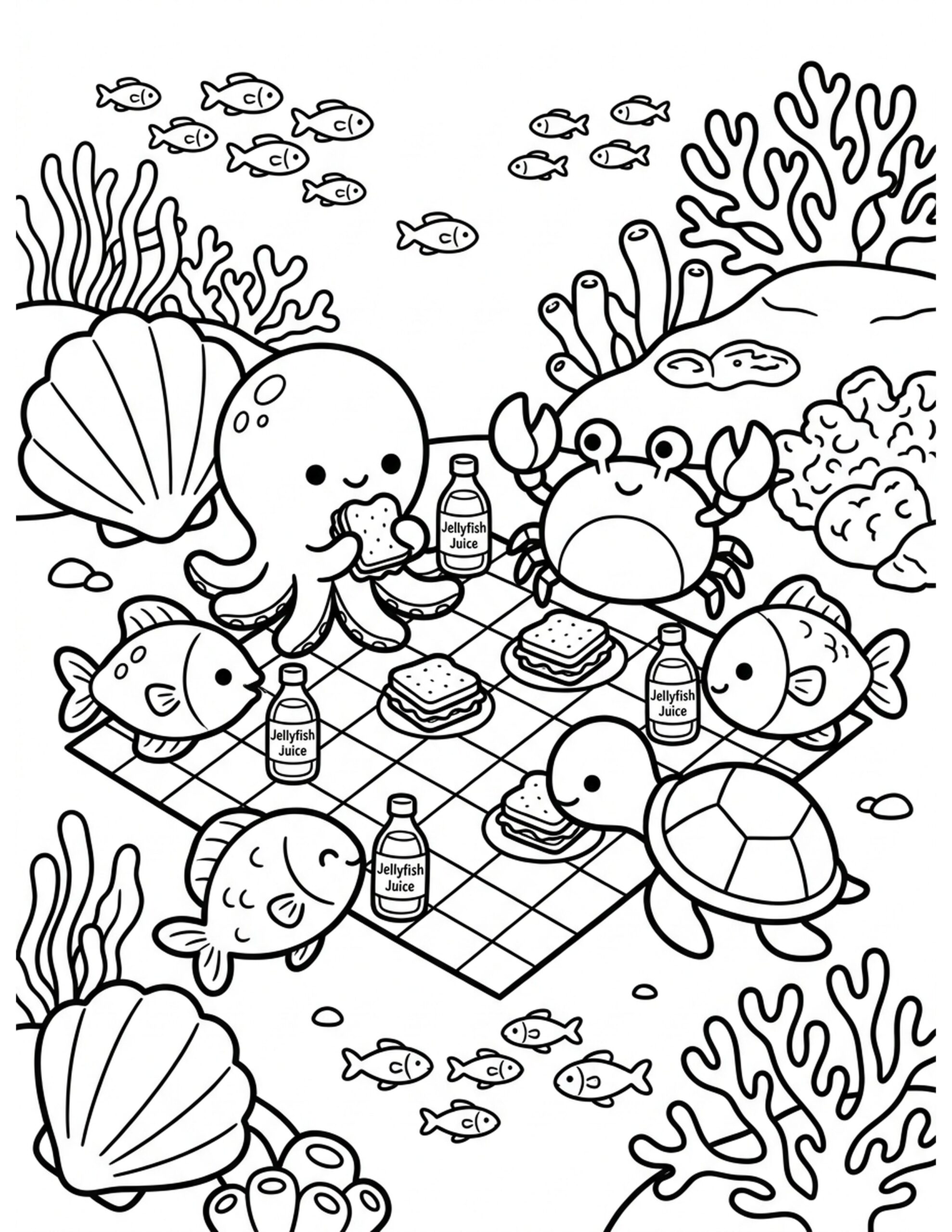 Ocean Floor Picnic Coloring Page