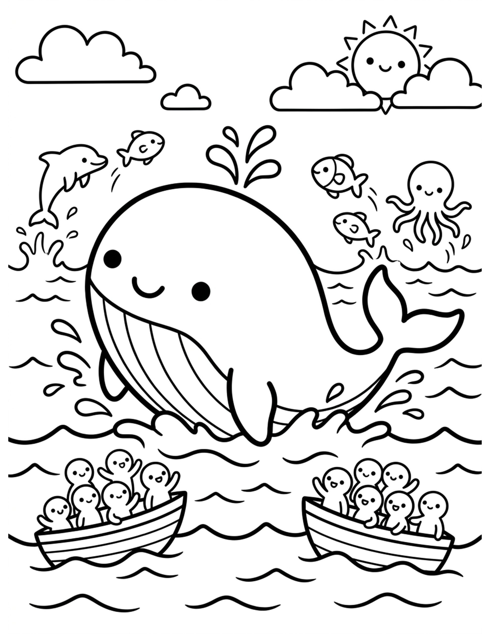 Whale Watching Coloring Page