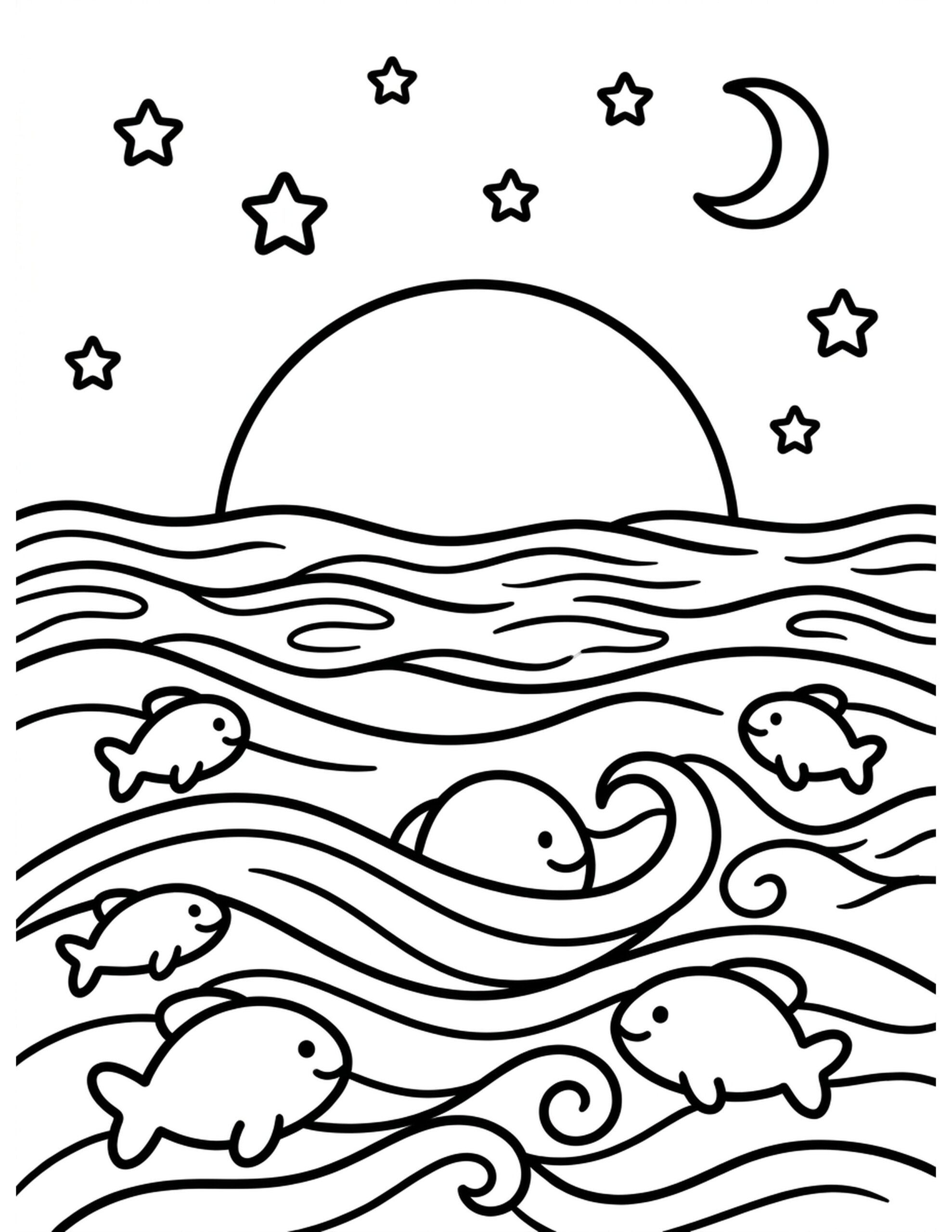 Sunset Over the Ocean Coloring Page