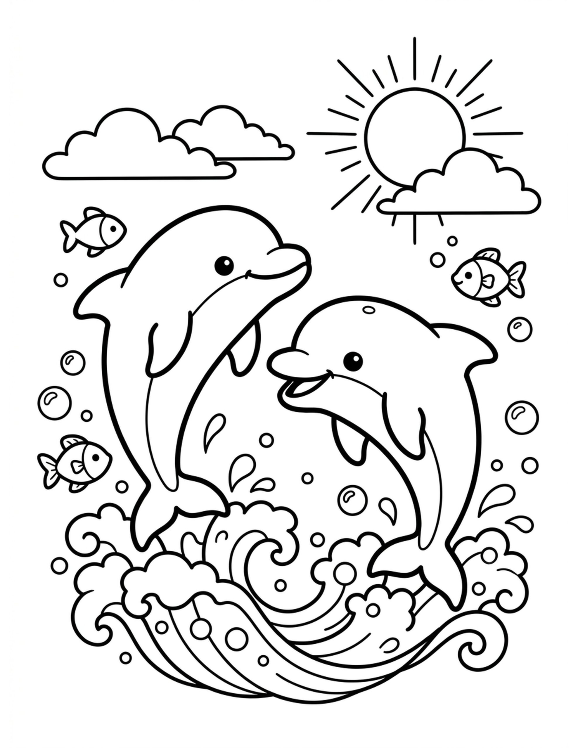 Playful Dolphins Coloring Page