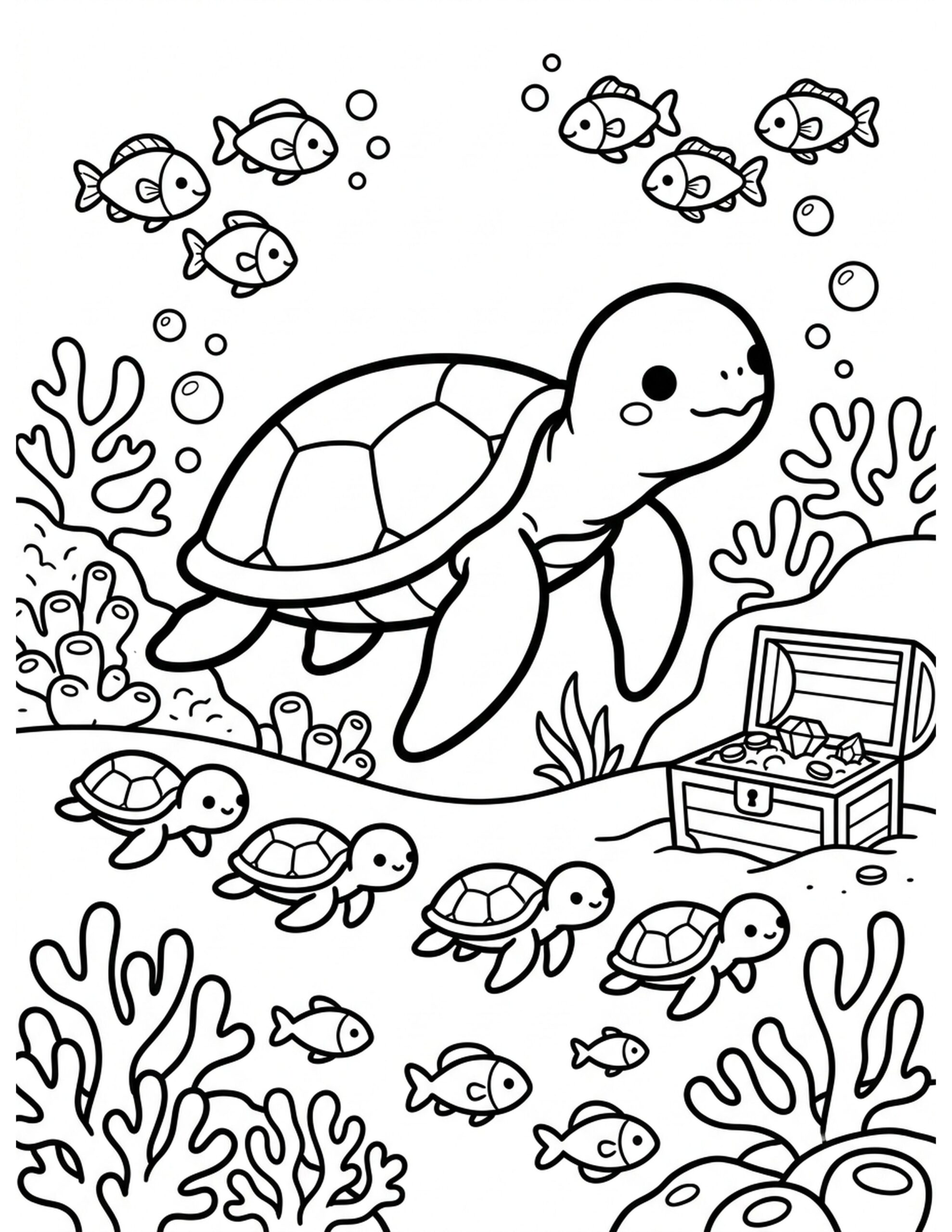 Sea Turtle Journey Coloring Page