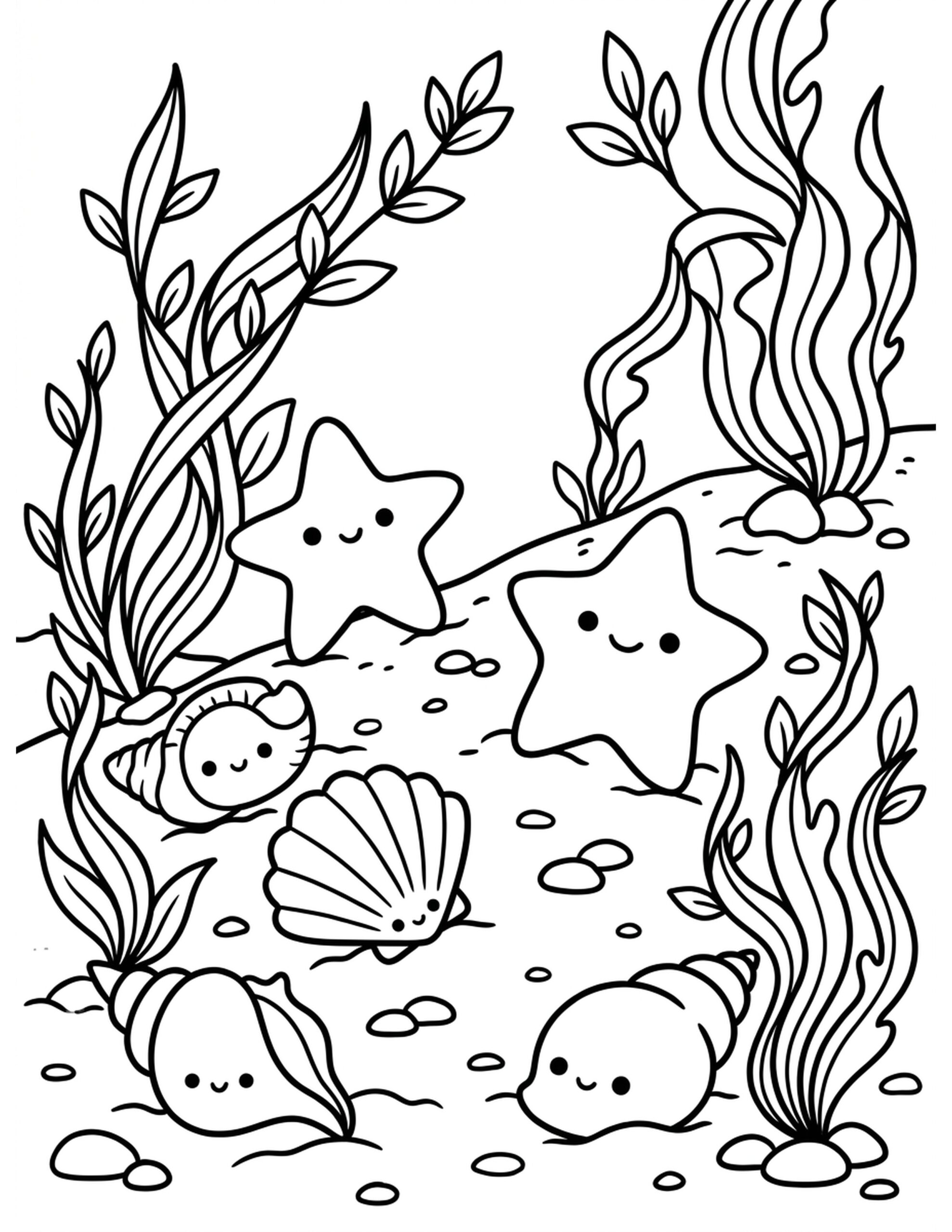Starfish and Seashells Coloring Page