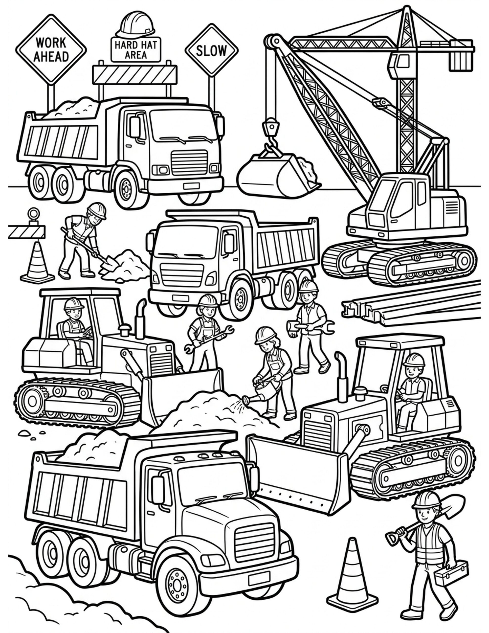 Construction Site with Trucks Coloring Page