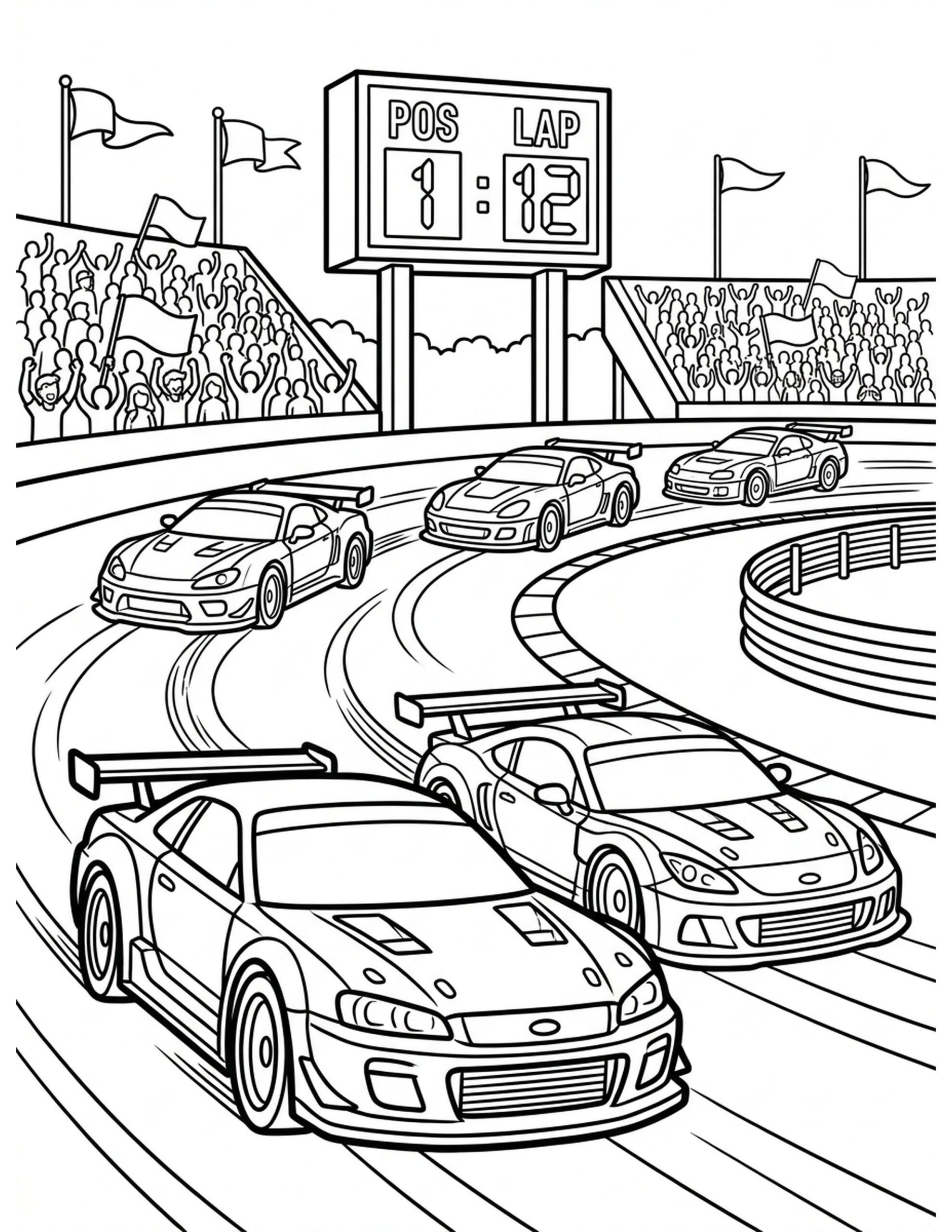 Race Car Rally Coloring Page