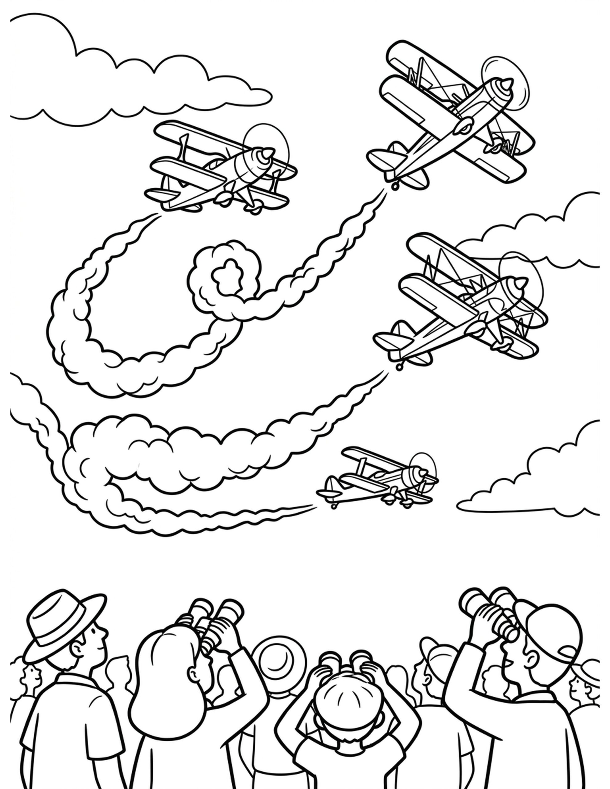 Air Show with acrobatic planes Coloring Page