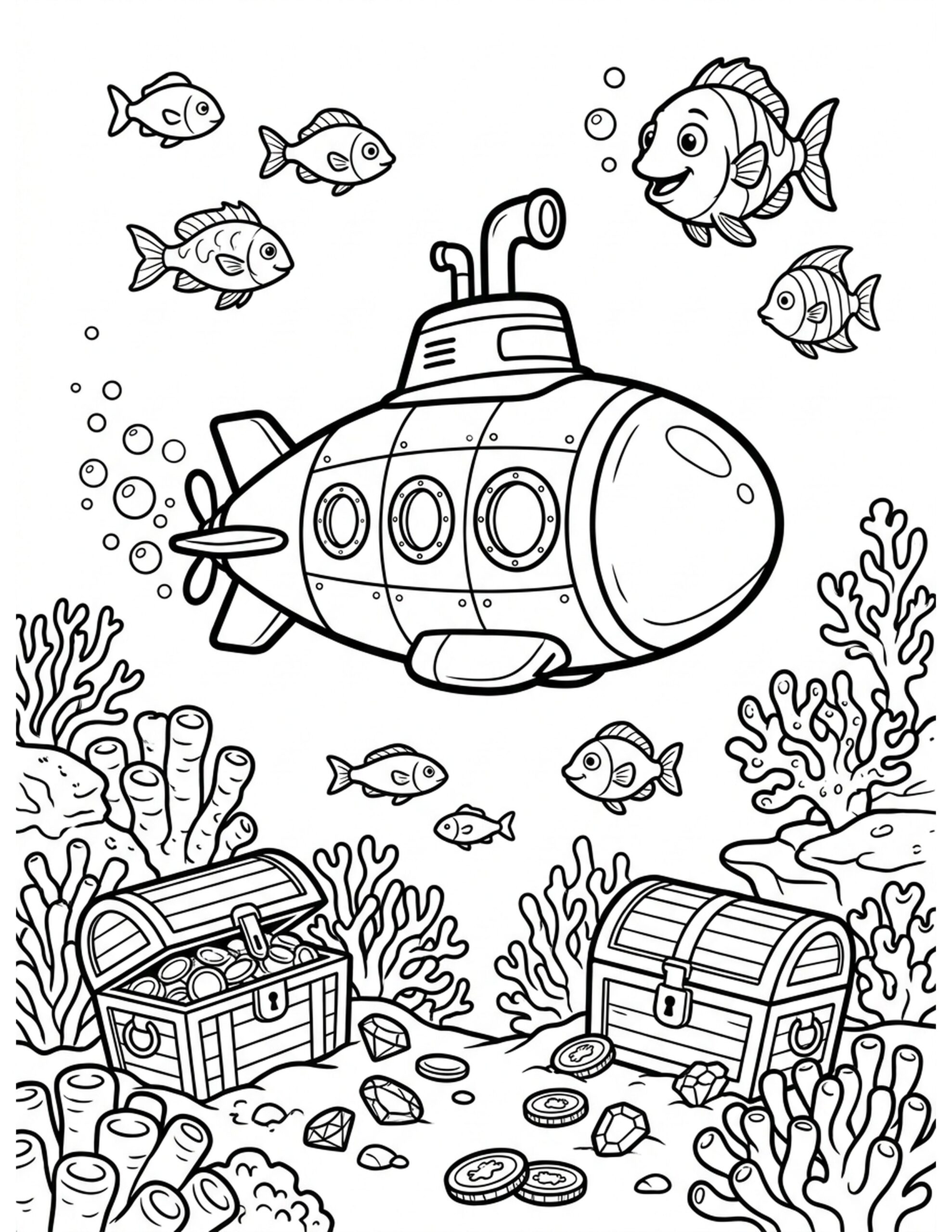 Submarine Underwater Adventure Coloring Page