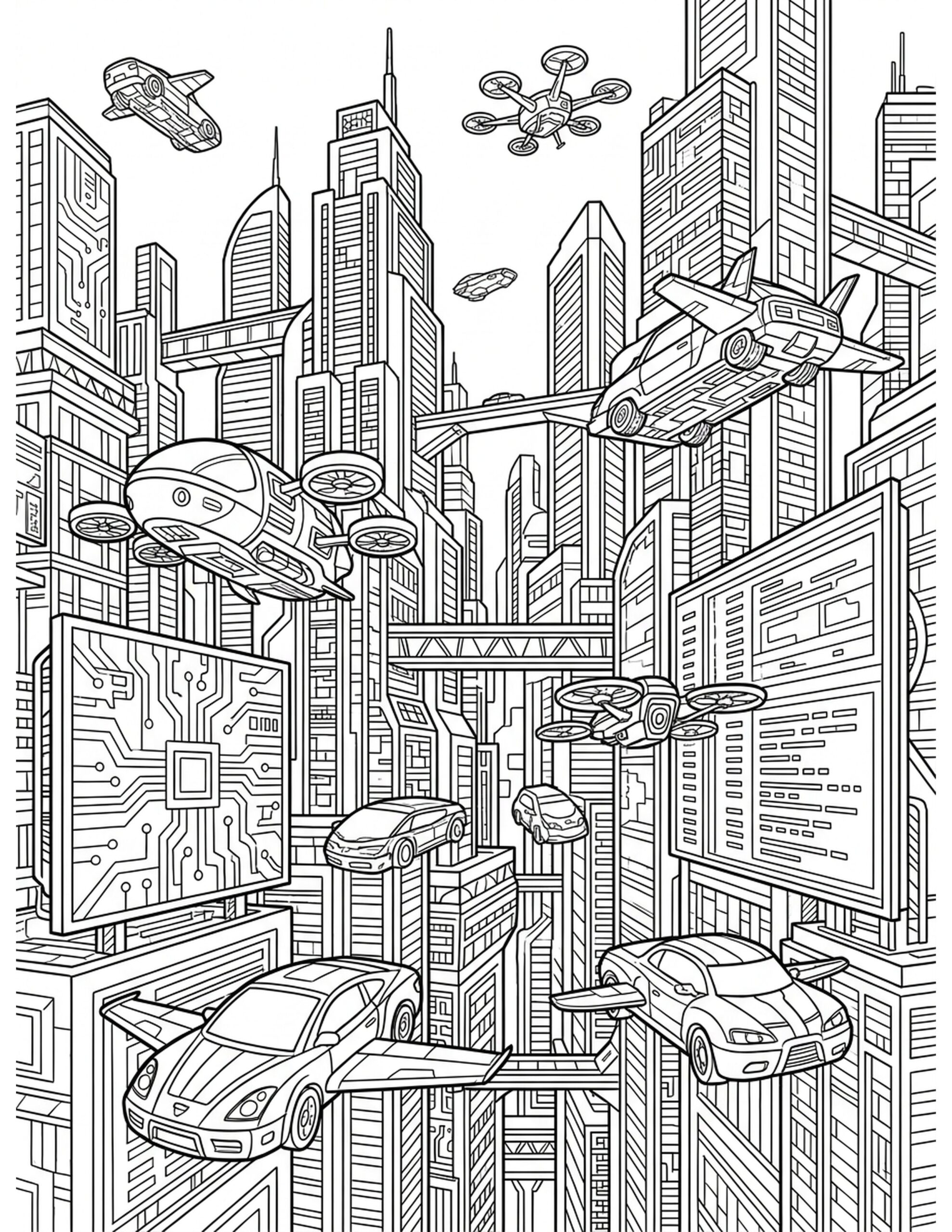 Futuristic Flying Cars Coloring Page