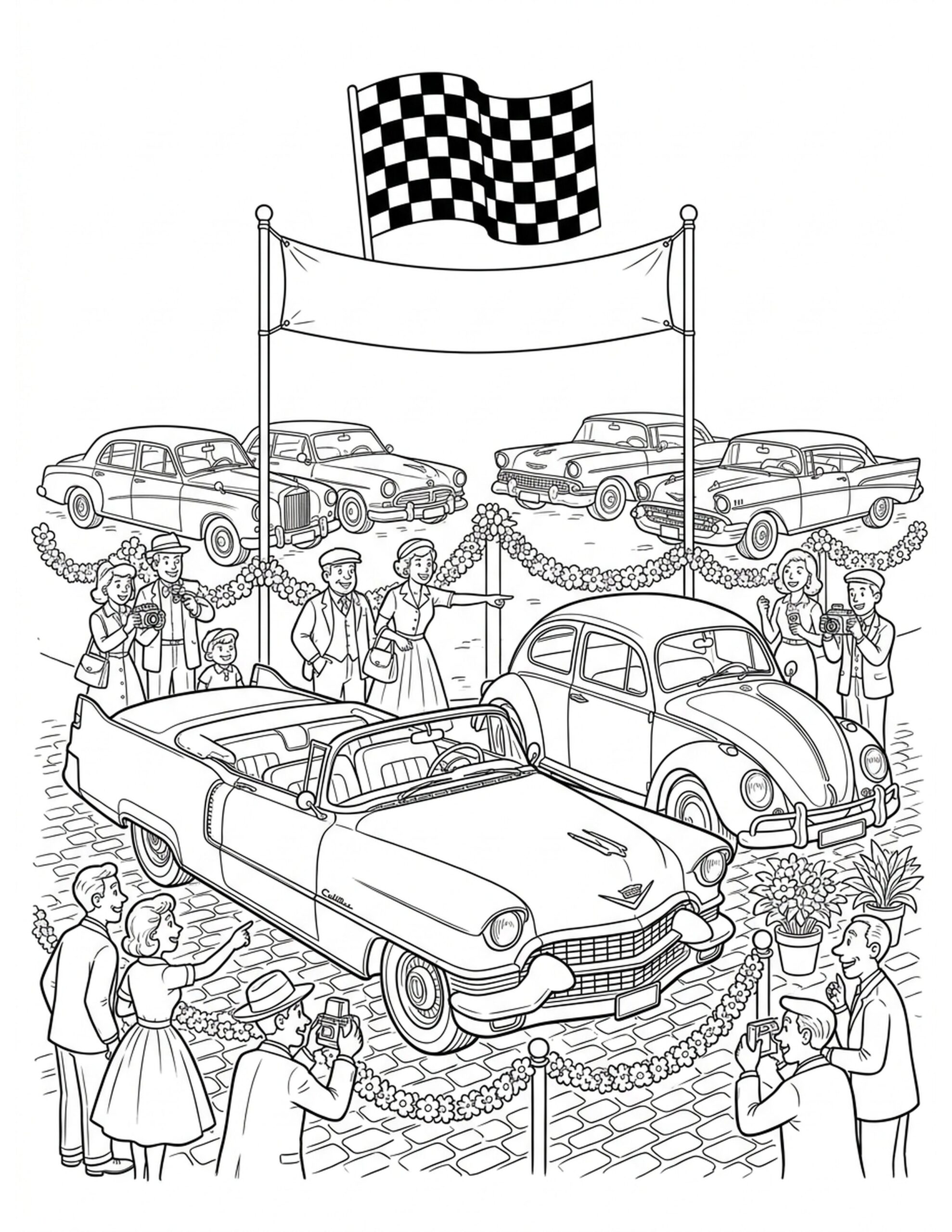 Vintage Car Show Coloring Page
