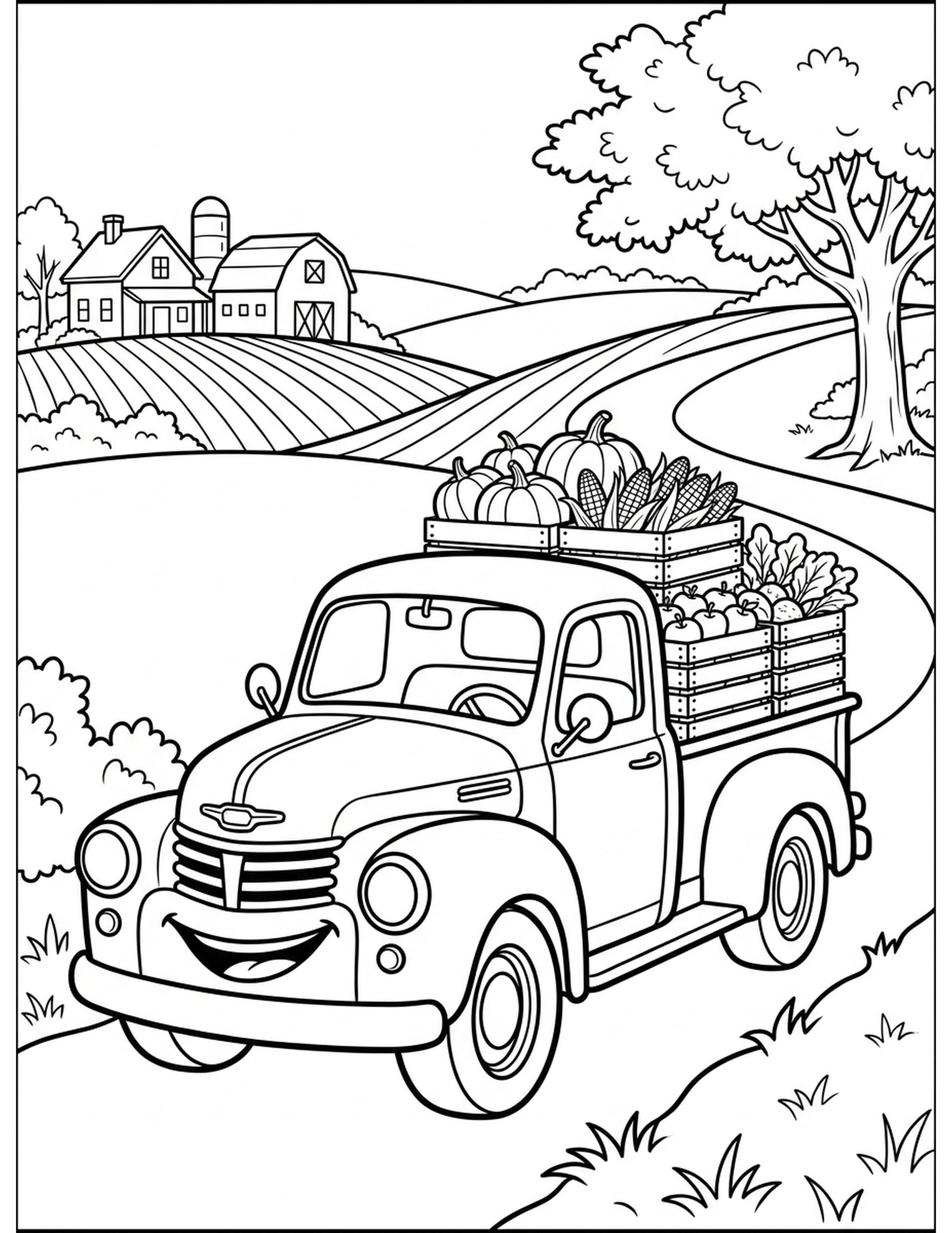 Farm Truck Delivering Produce Coloring Page